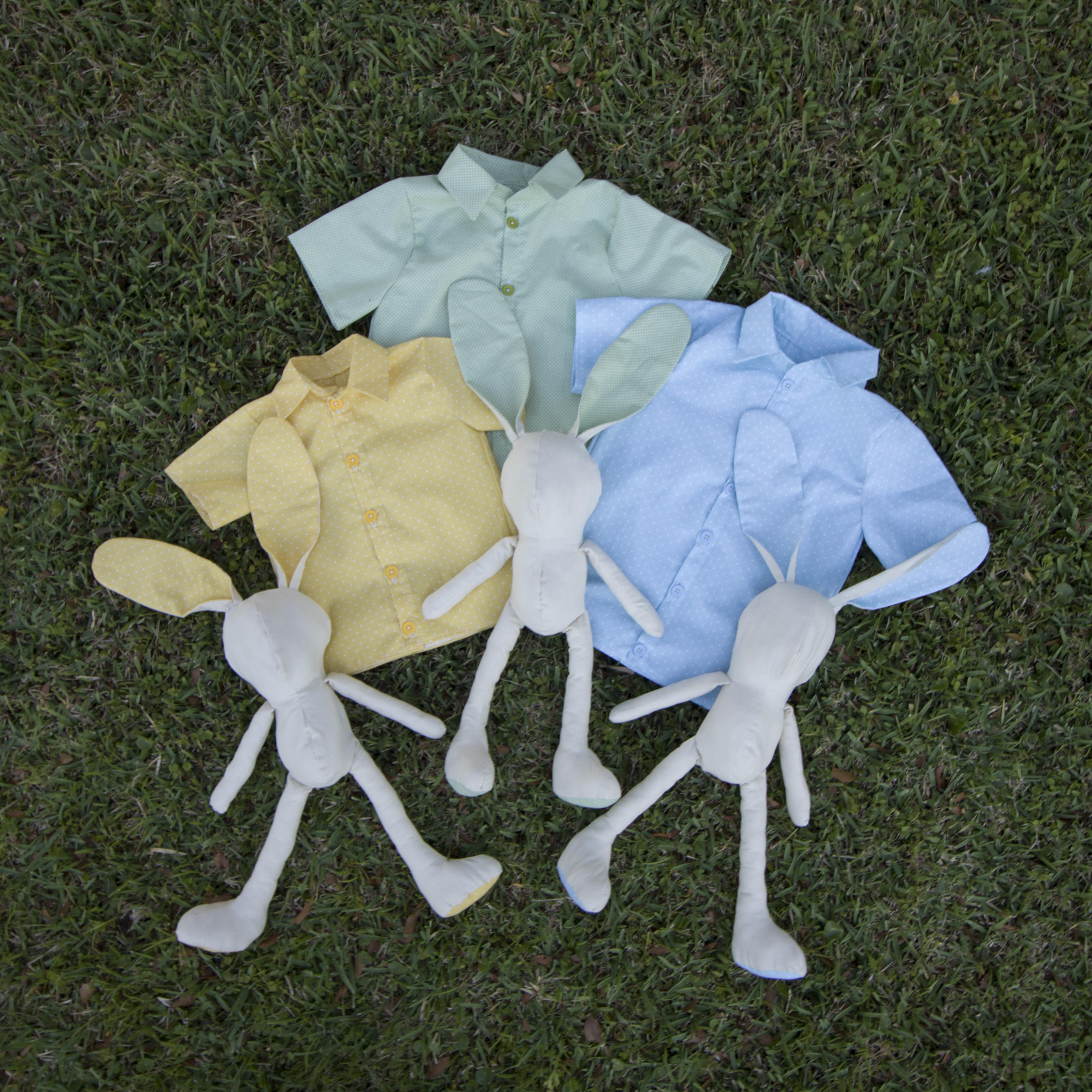 Easter button down shirts and bunnies I made for my nephews sewing