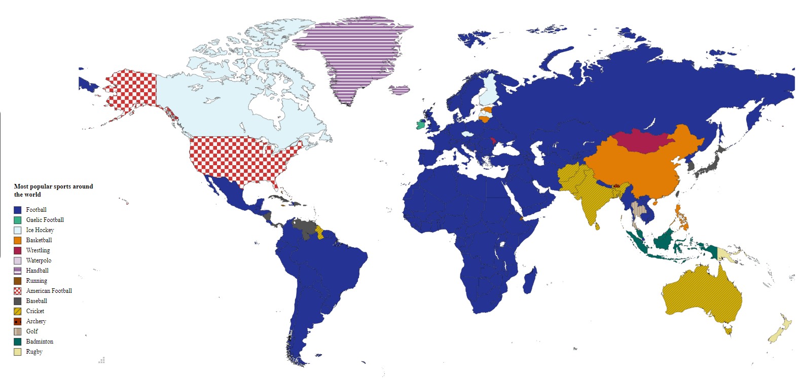 Map of the most popular sport in each country MapPorn