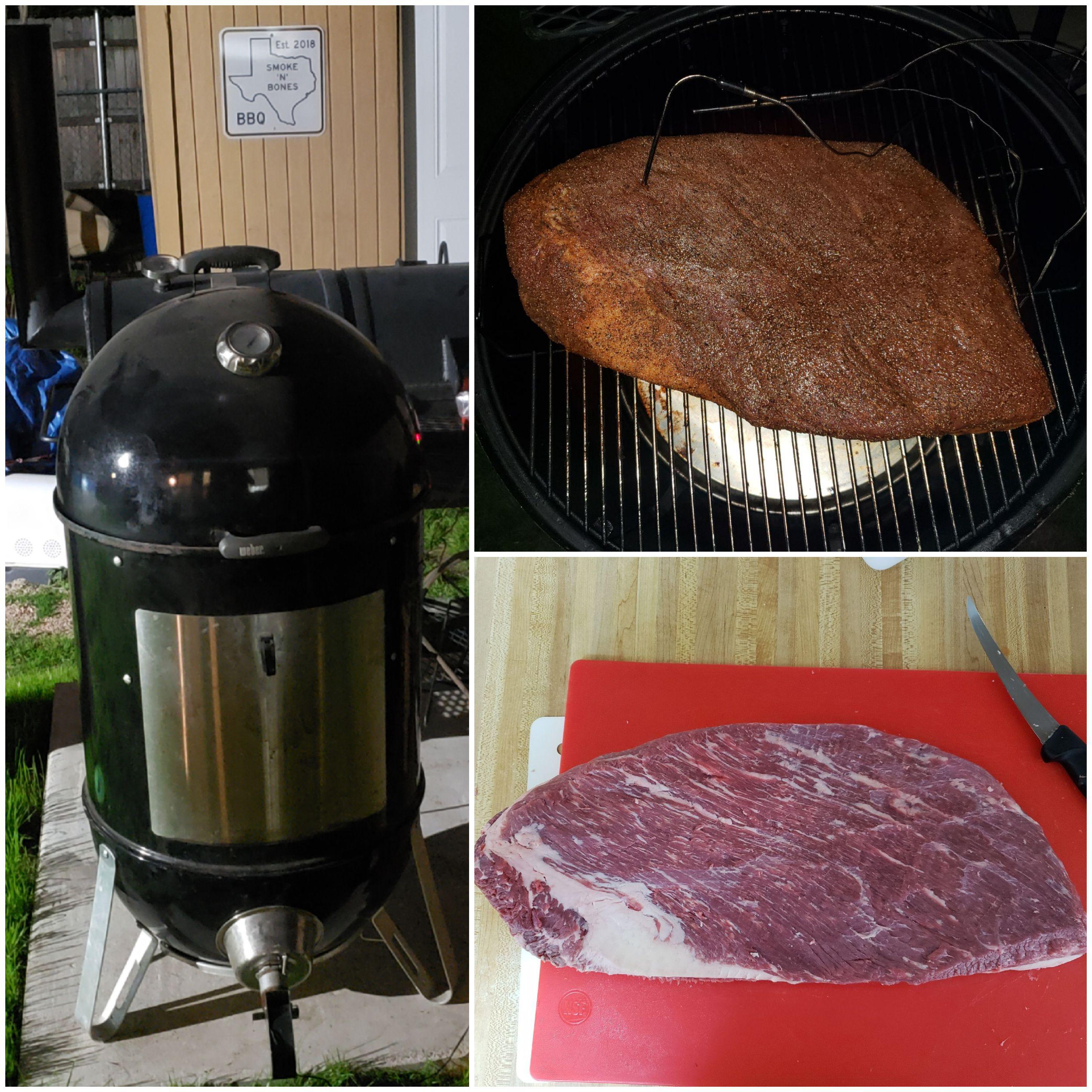 Brisket on the pit. Got wsm set up with fan, minion method using B&B