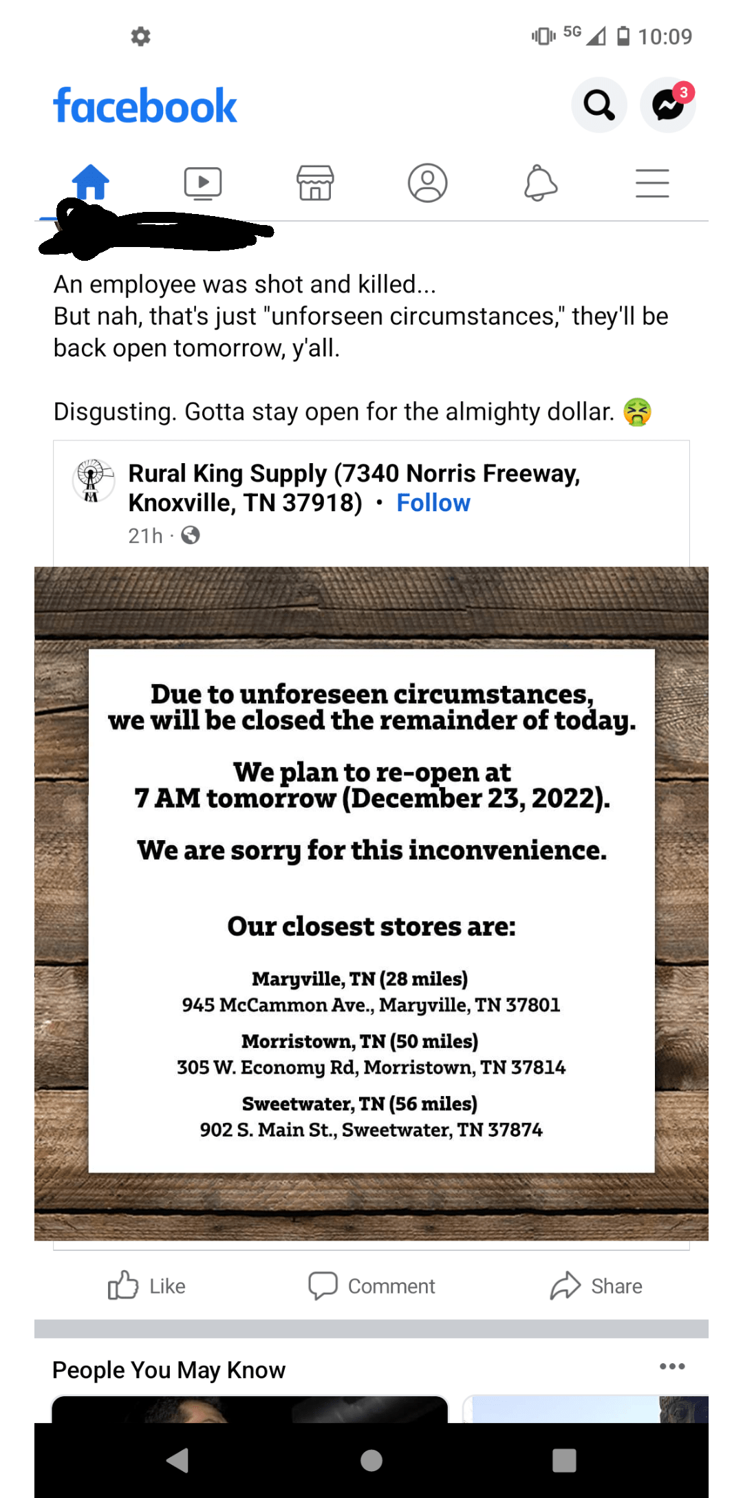 Rural King is opening right back up after an employee was shot and killed. "Sorry for the