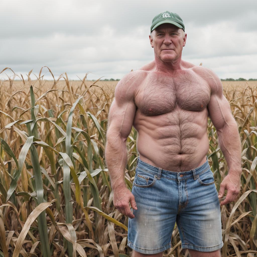Farmer Ken Shirtless Muscle Daddy Farm Cornfield : HairybearMuscleDaddy