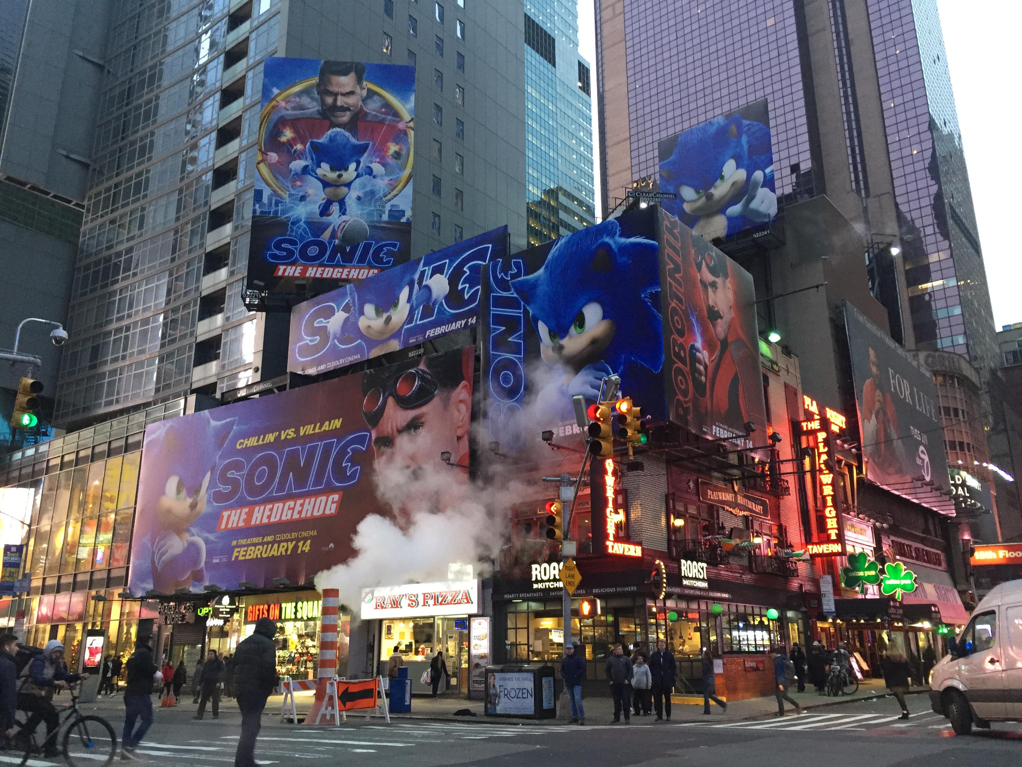 Sonic the Hedgehog movie billboard in Times Square gaming