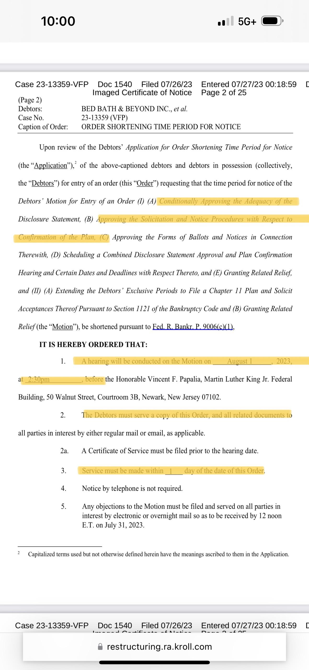 OH BABY! Docket 1540 🔥🔥🔥 Judge P accepts debtors and DIP request to