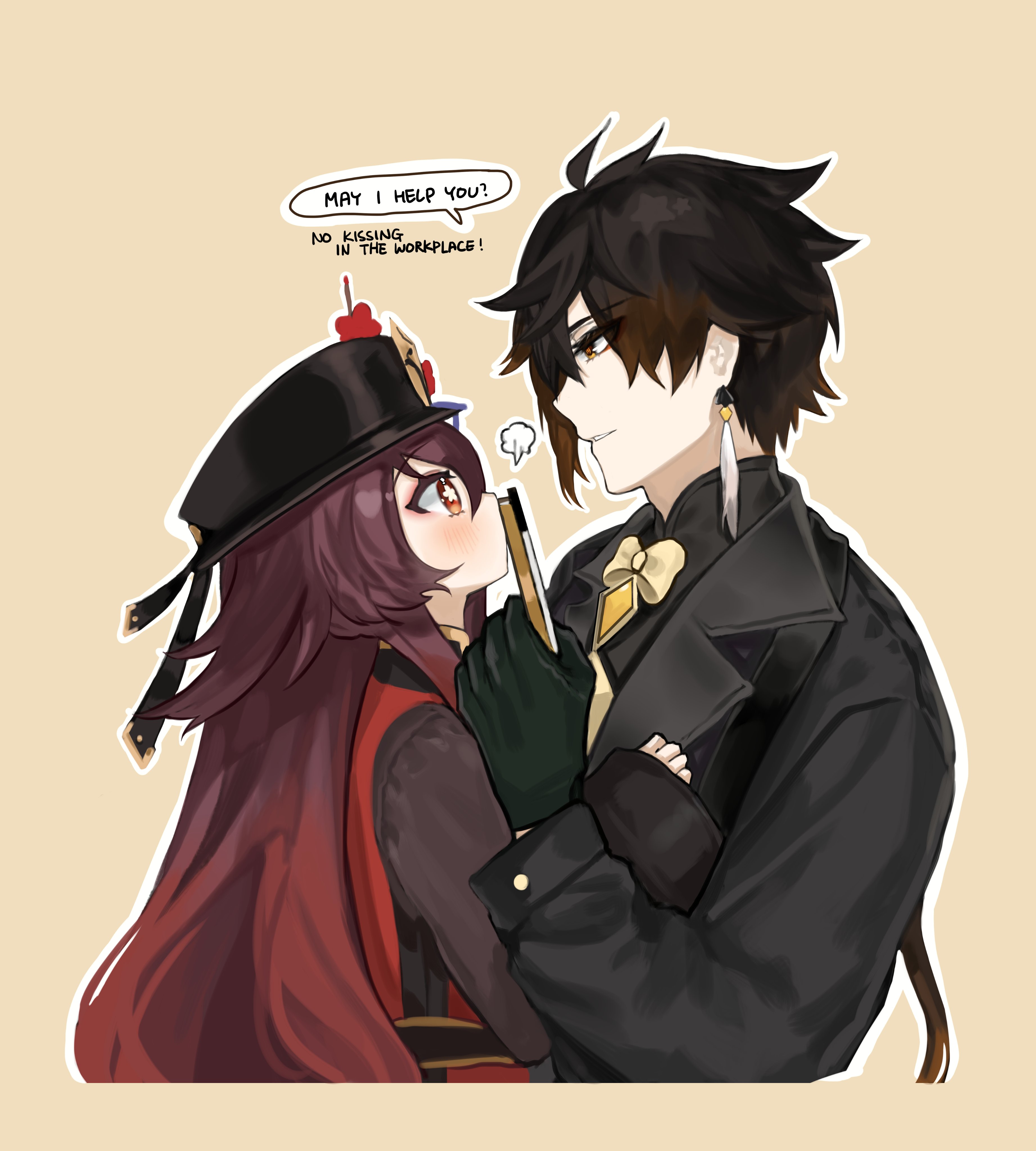 Waitress Hu Tao and waiter Zhongli (Genshin x Sweet Paradise collaboration costumes) 3 r