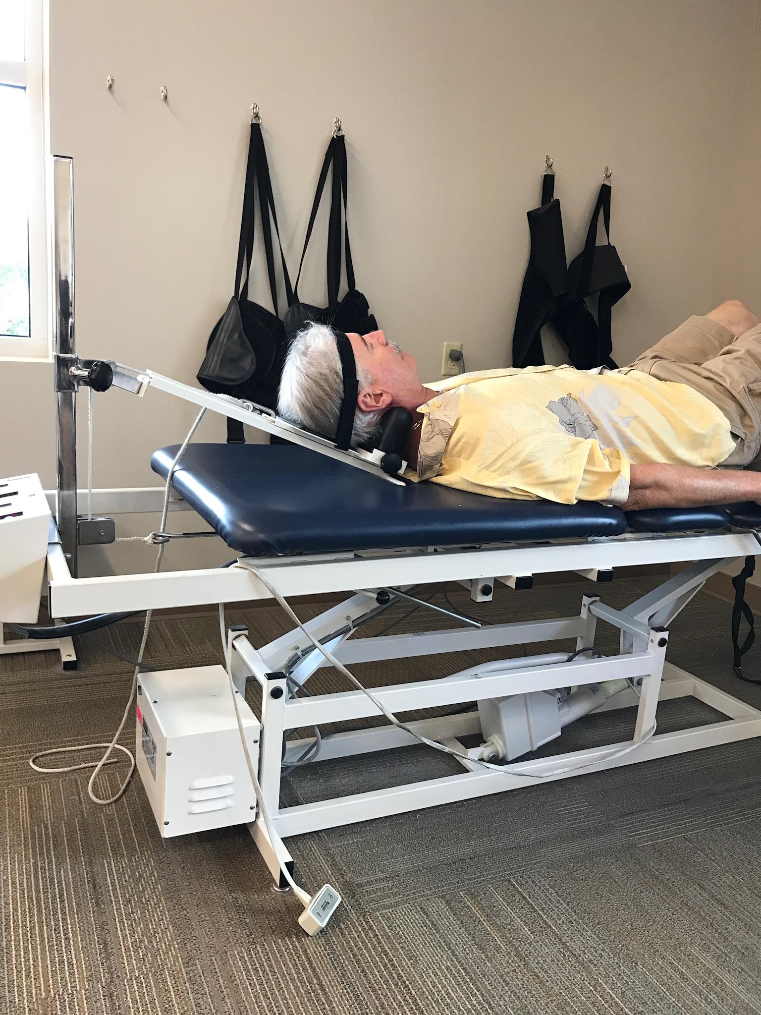 My three bulging neck vertebrae discs receiving physical therapy on