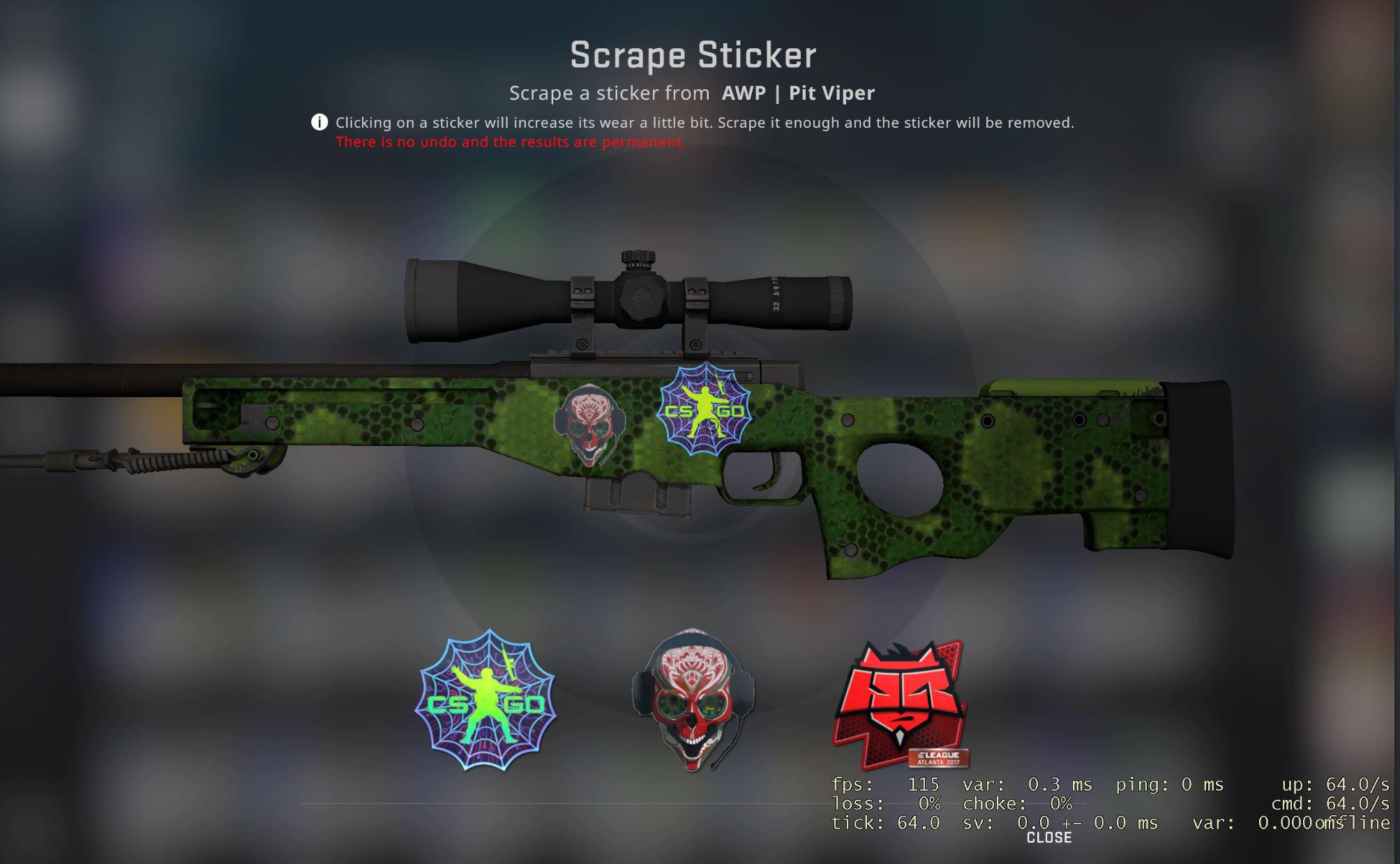 This is my awp pit viper with 3 stickers, but 1 is invisible, any idea