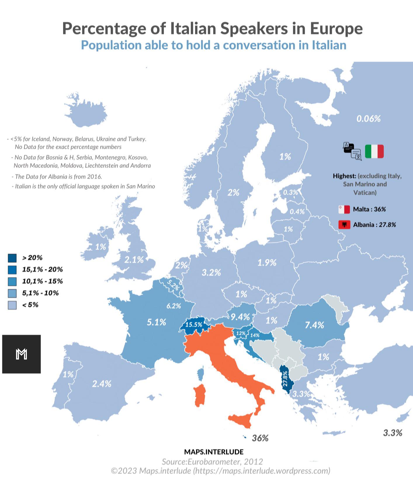 How many people speak Italian in Europe? r/MapPorn
