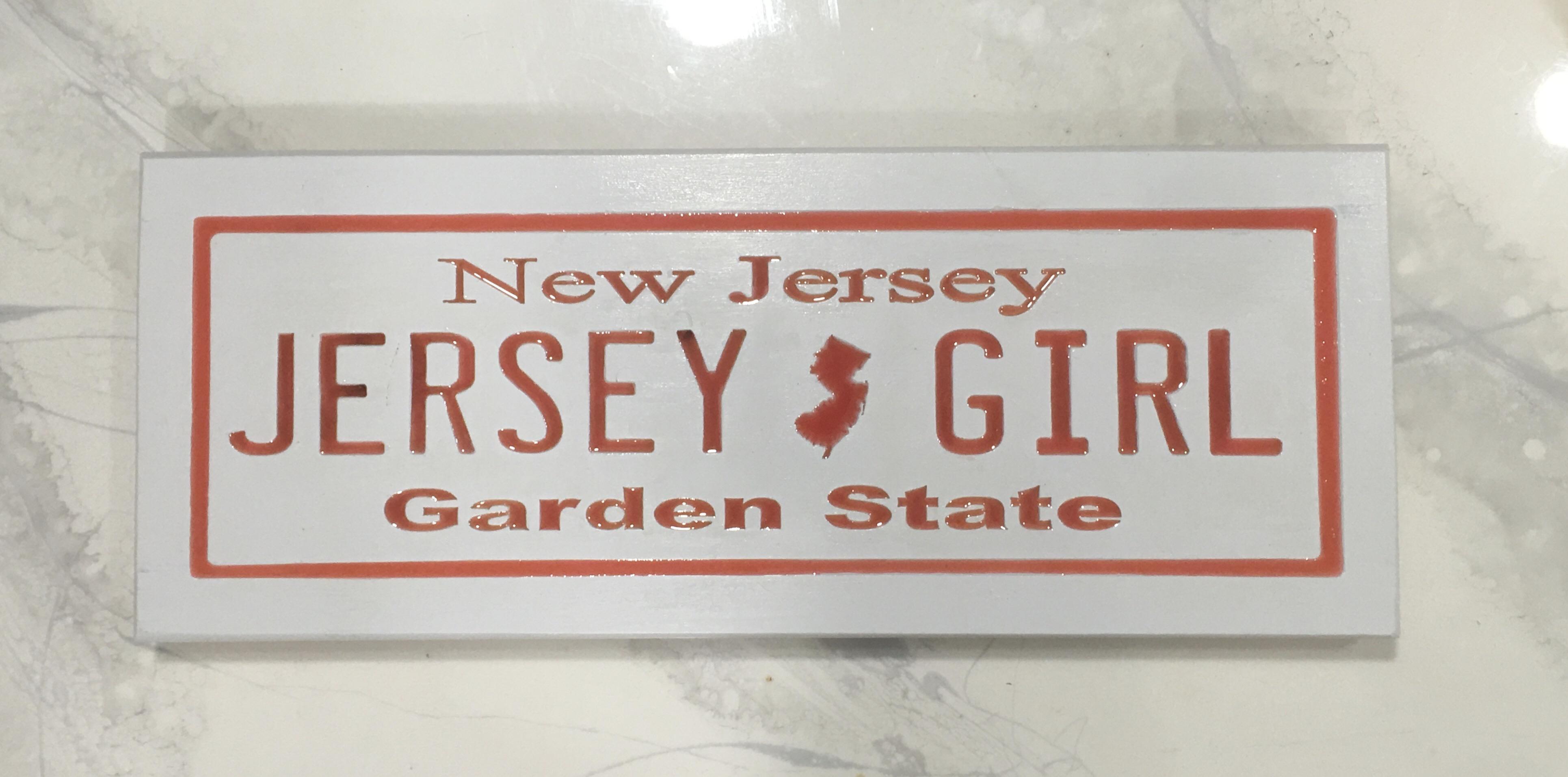 Wooden NJ “Jersey Girl” license plate. CNC carved and epoxy resin filled. I think I’ll be making