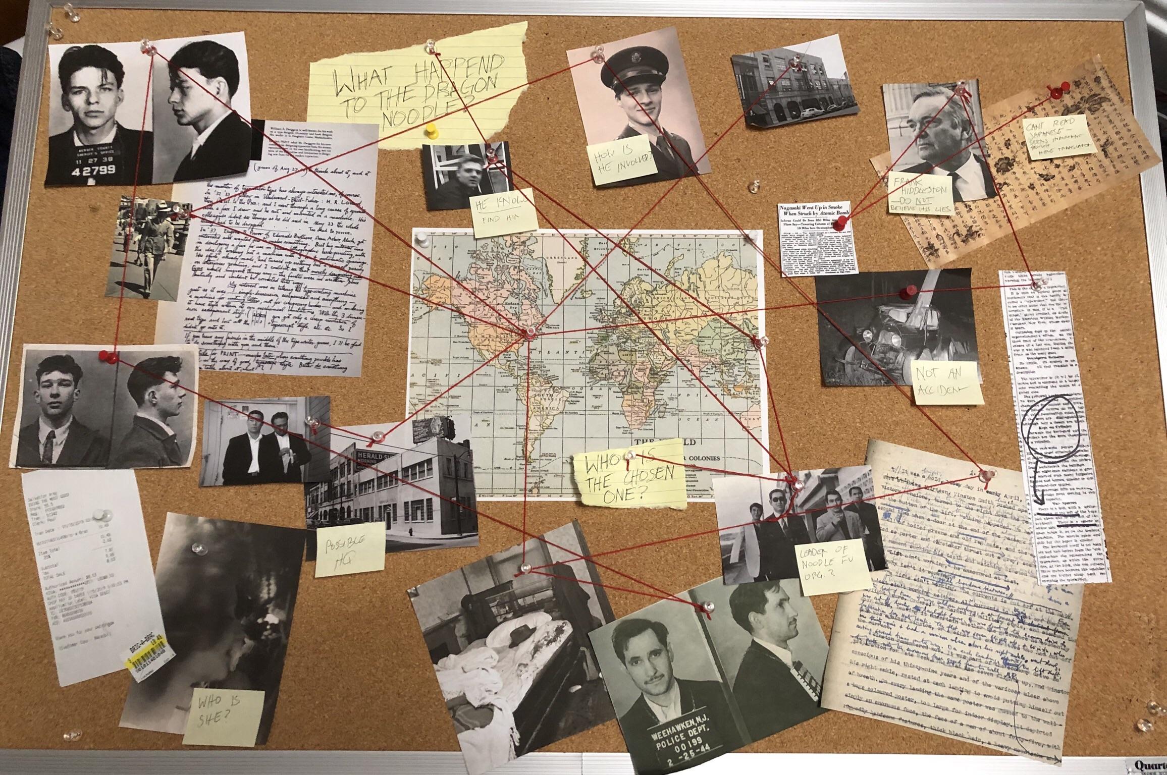 Made a conspiracy corkboard for my noir styled high School one act r/noir