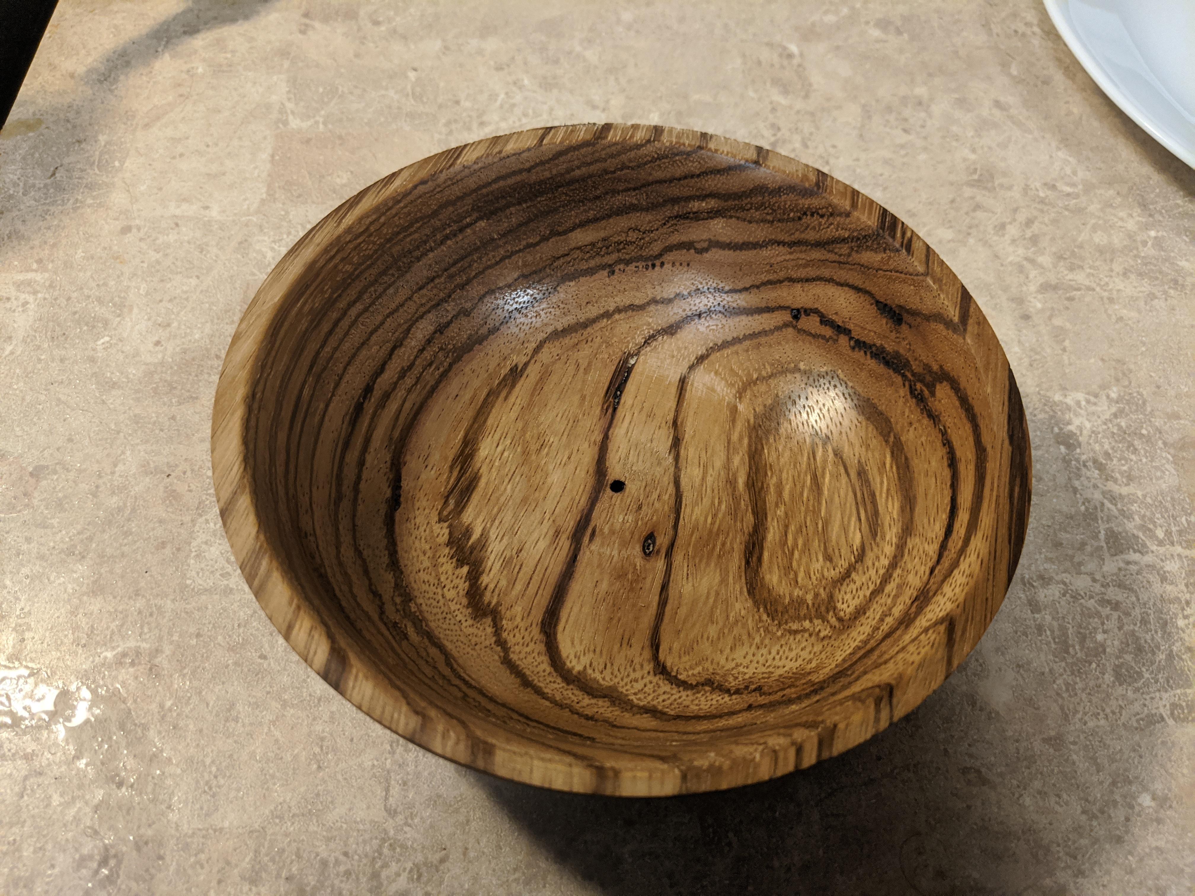 Finally finished my zebra wood bowl I started last November. First one