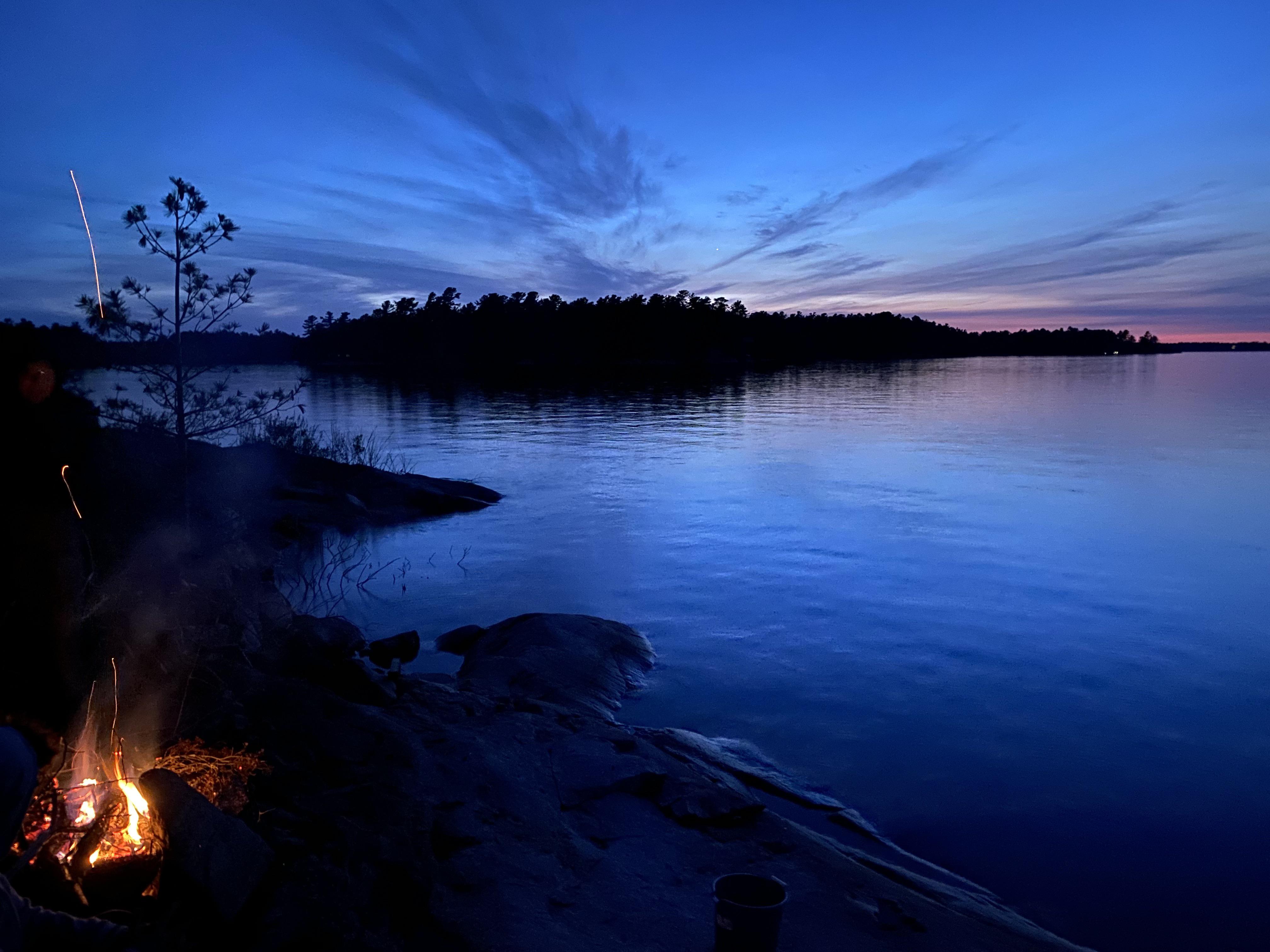 Sunset campfire at PointeAuBaril r/ontario
