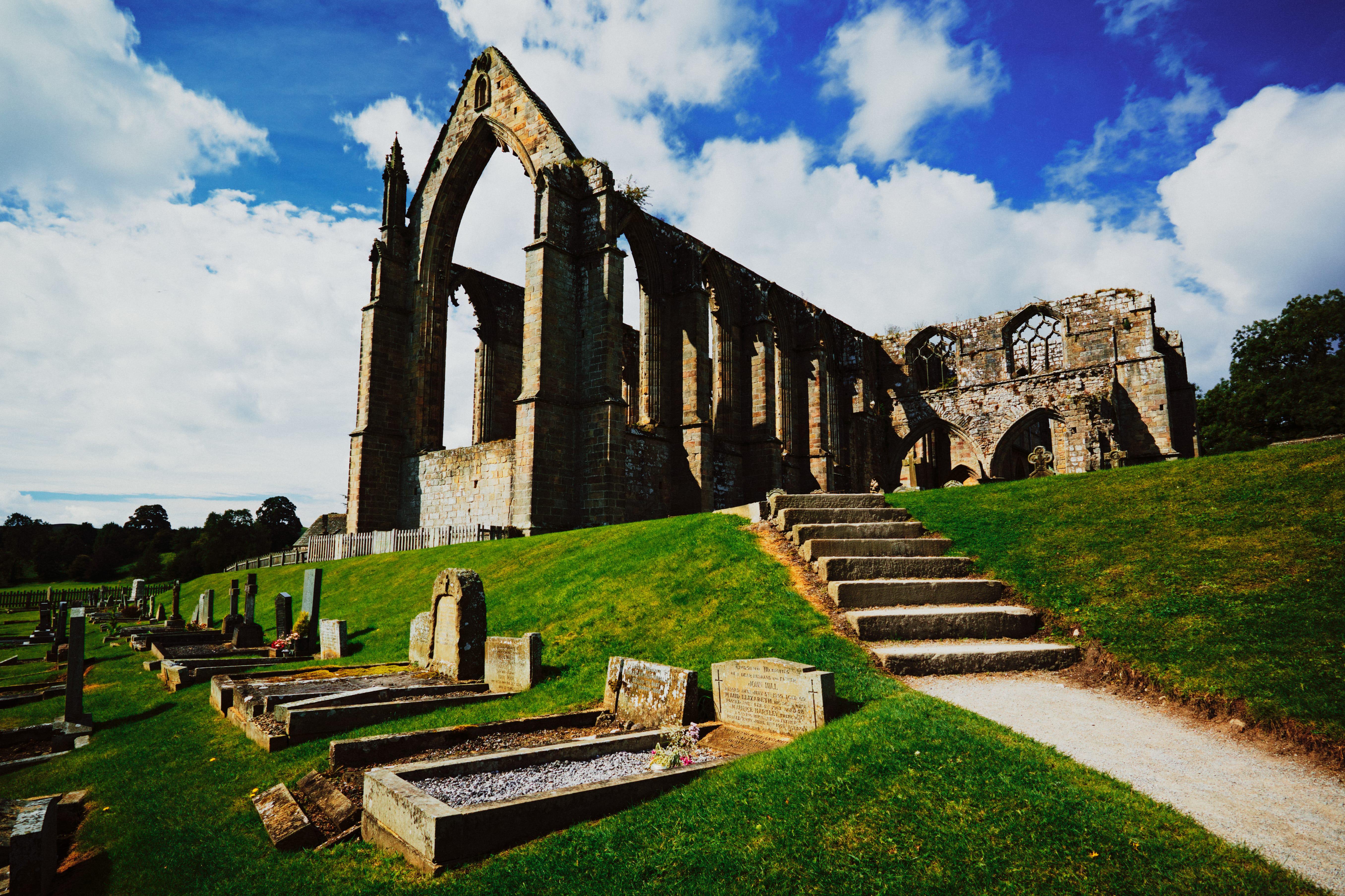 The ruins of the Augustinian Bolton Abbey Priory, shot back in summer