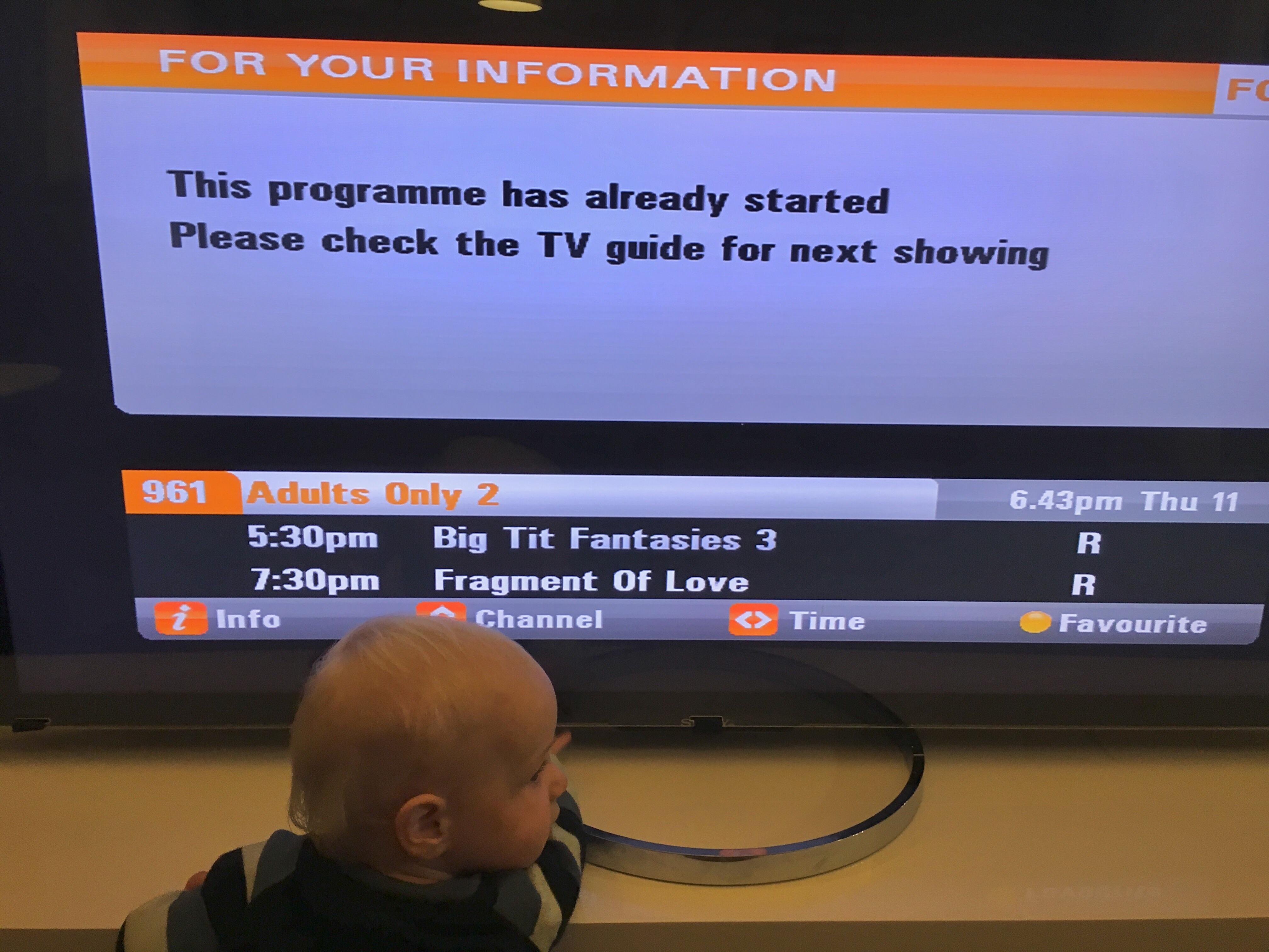 Youngest turned on tv, turned on the cable box, changed channel then