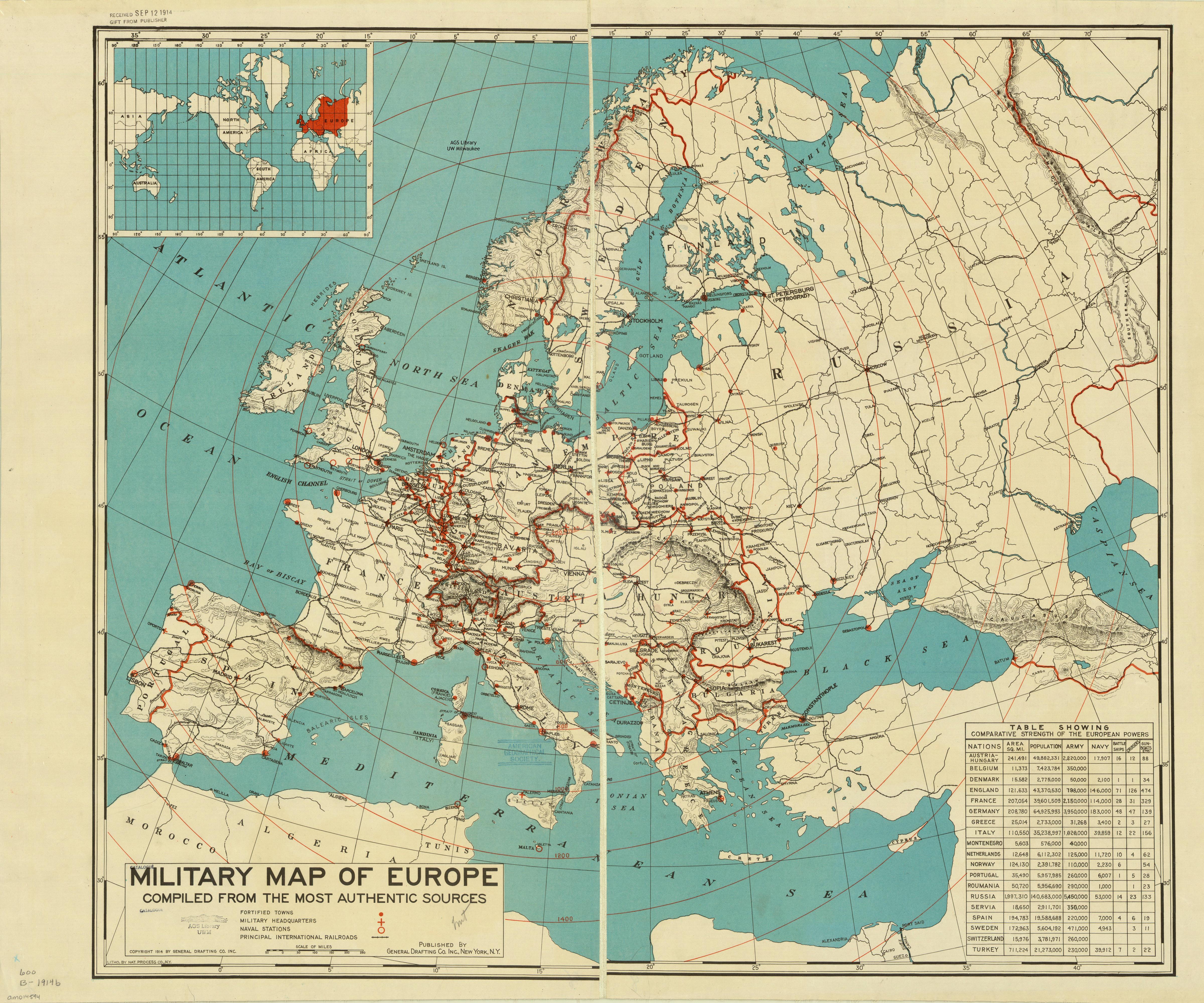 Ch 11 Europe Map Before 1914 Military map of Europe published in 1914 (American made) showing