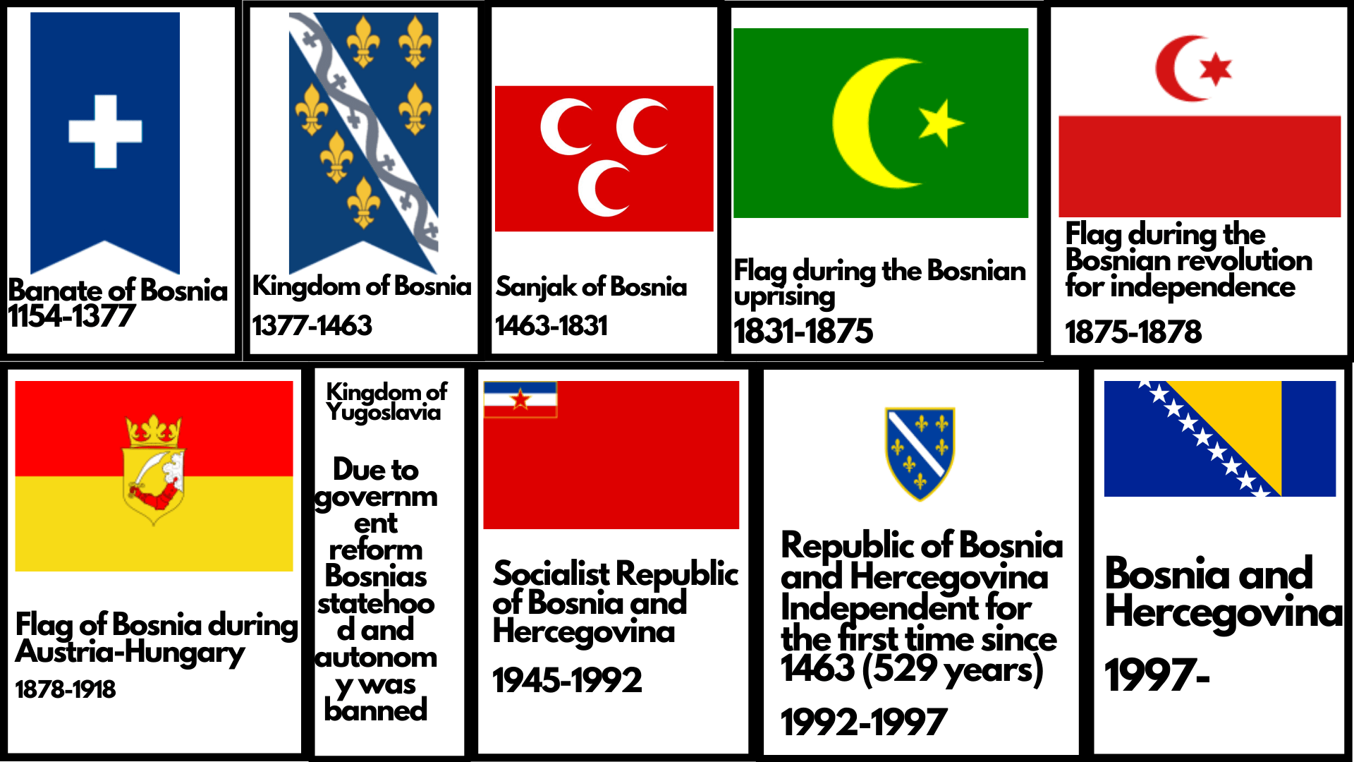 Flags of Bosnia through history (since almost everyone hates Bosnias