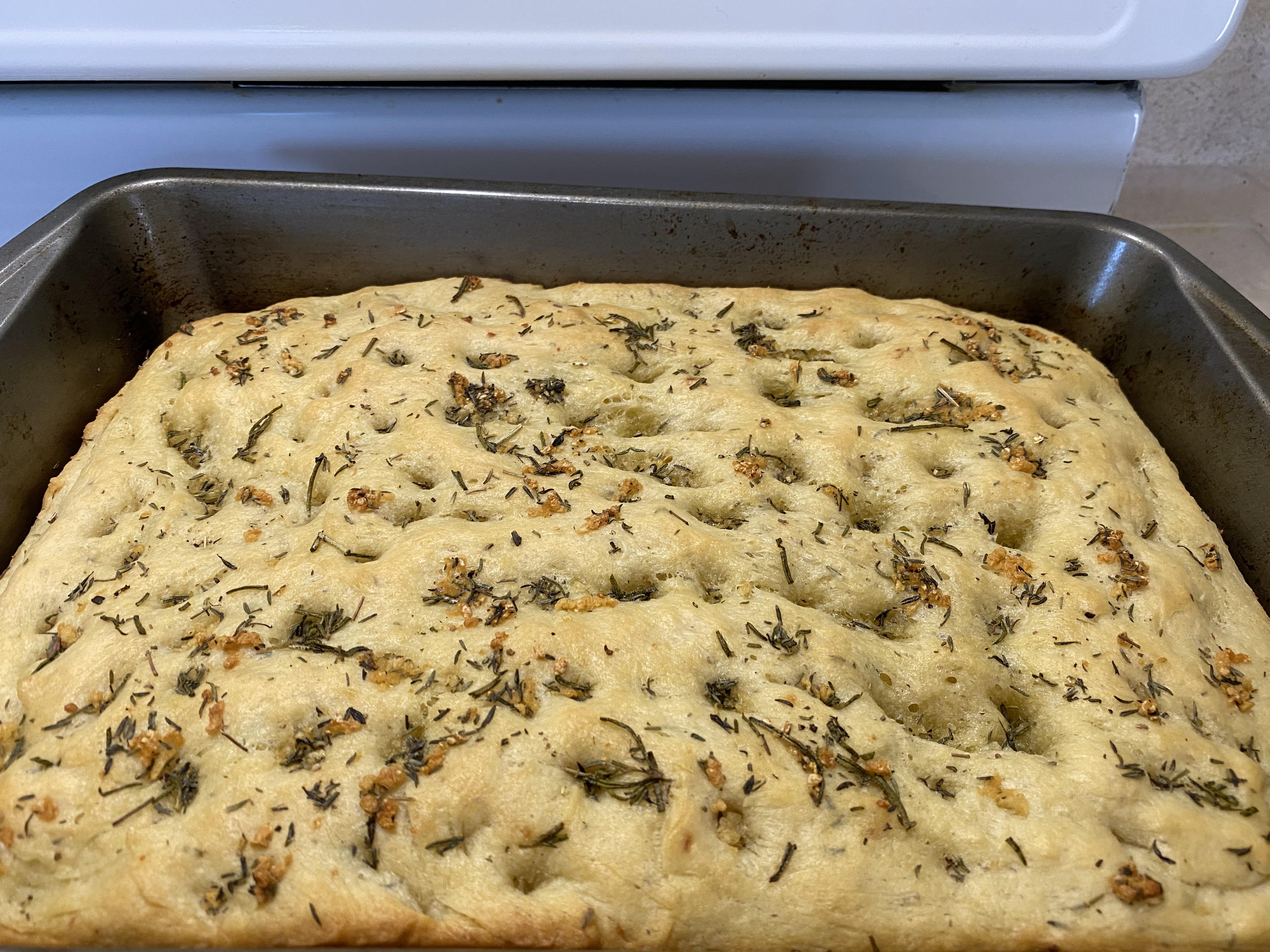 Garlic rosemary focaccia...how do I avoid burning the garlic on top