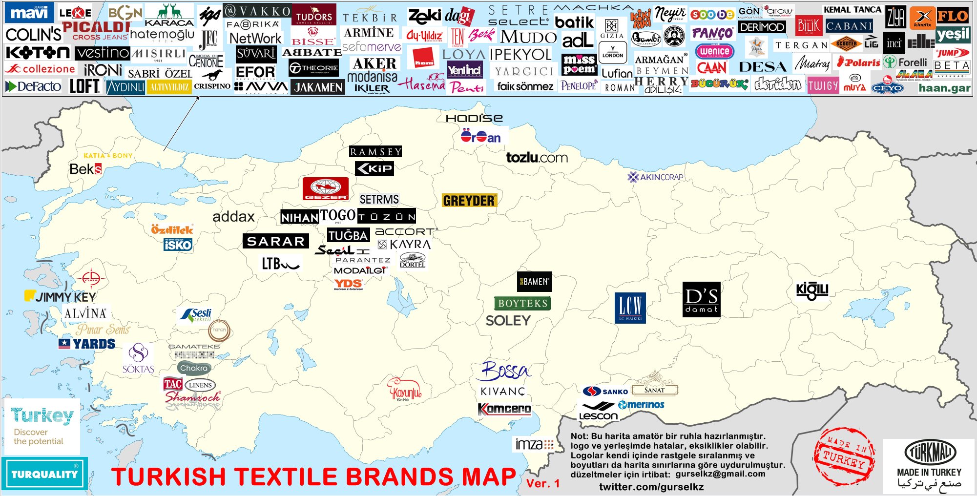 Turkish Textiles Brands Map [2001 × 1016] MapPorn