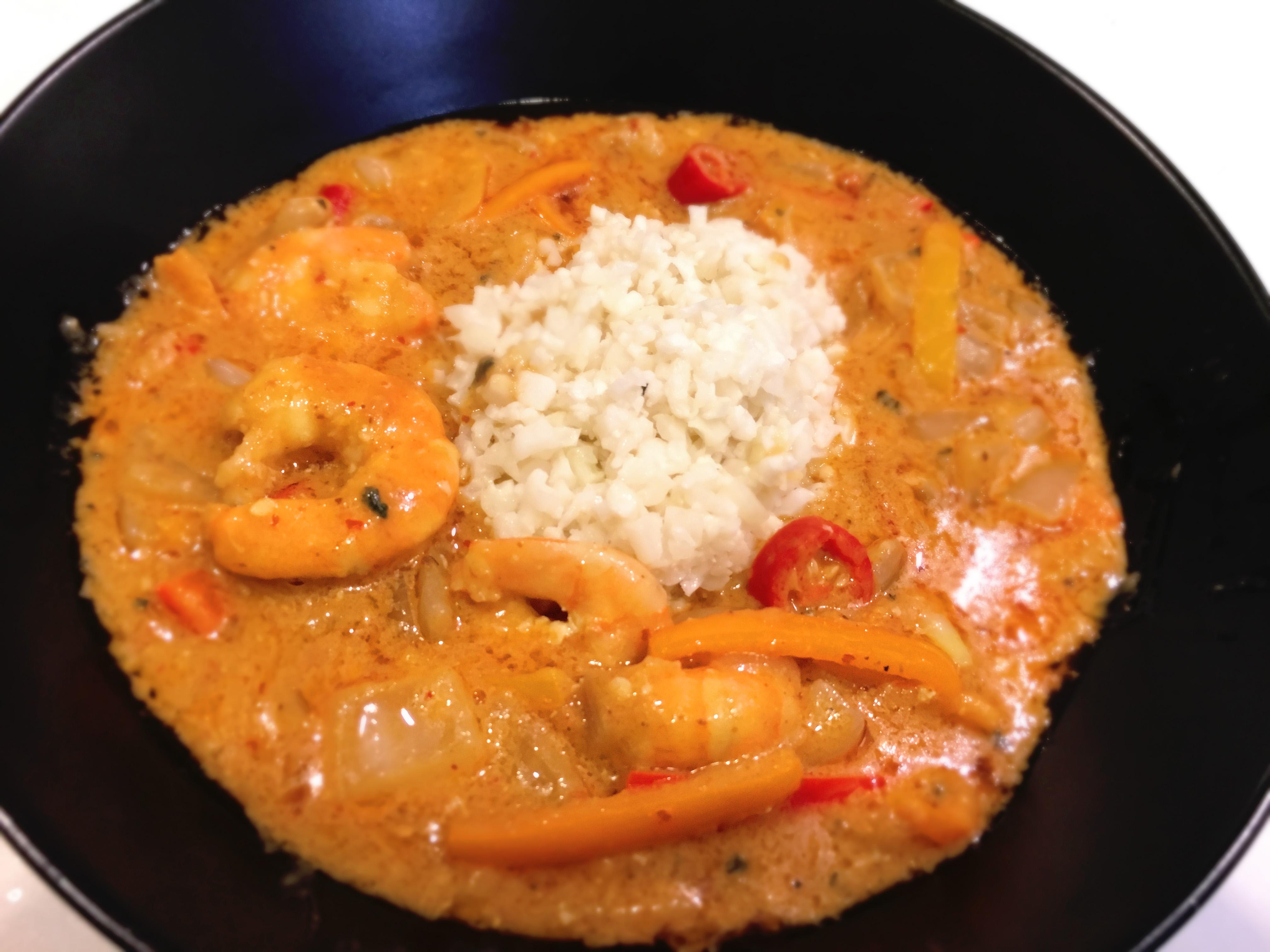 Shrimp Peanut Butter Red Curry with cauliflower rice r/ketorecipes