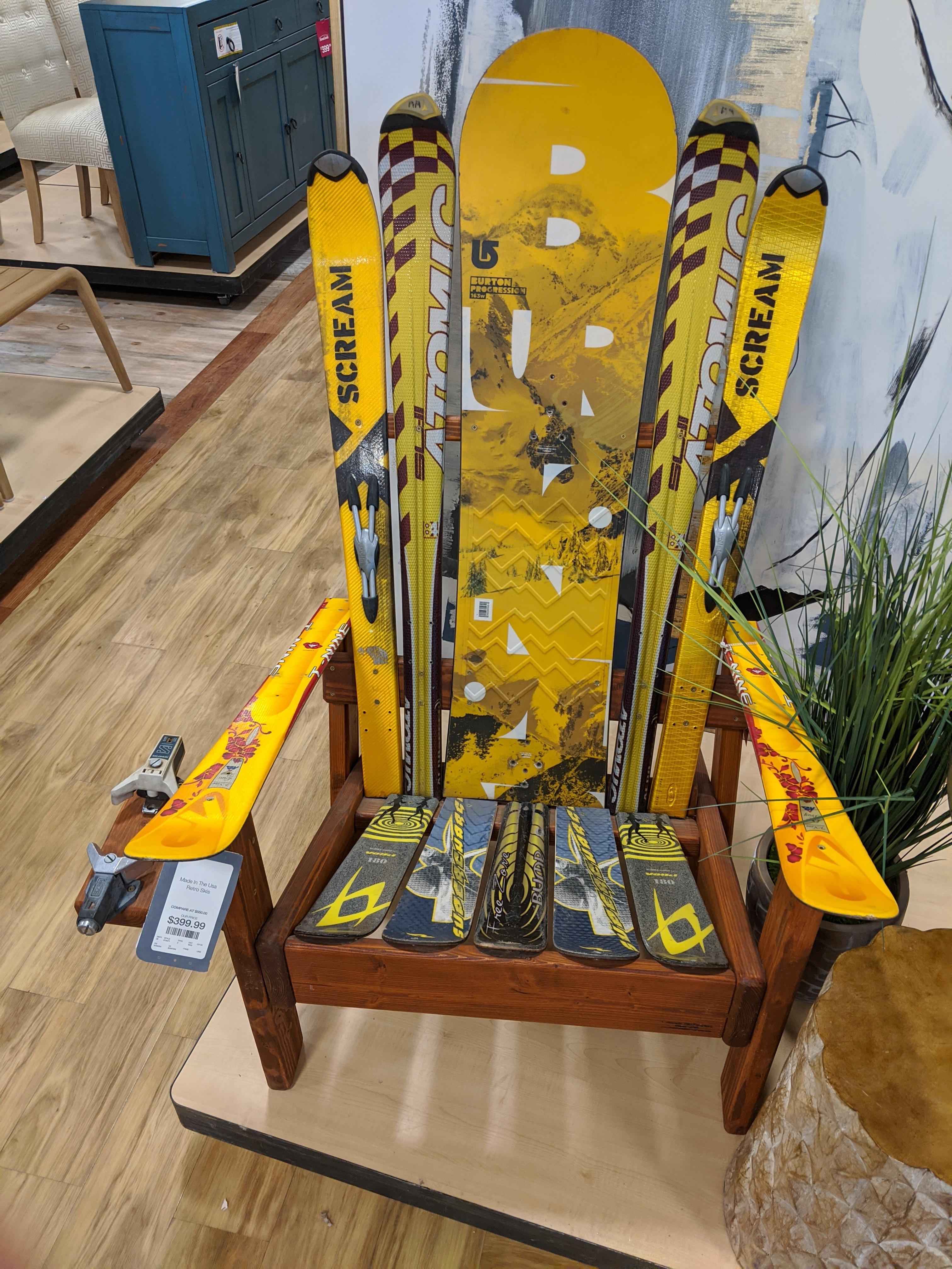 Chair made of snowboards and skis, found in Home Goods r/ATBGE