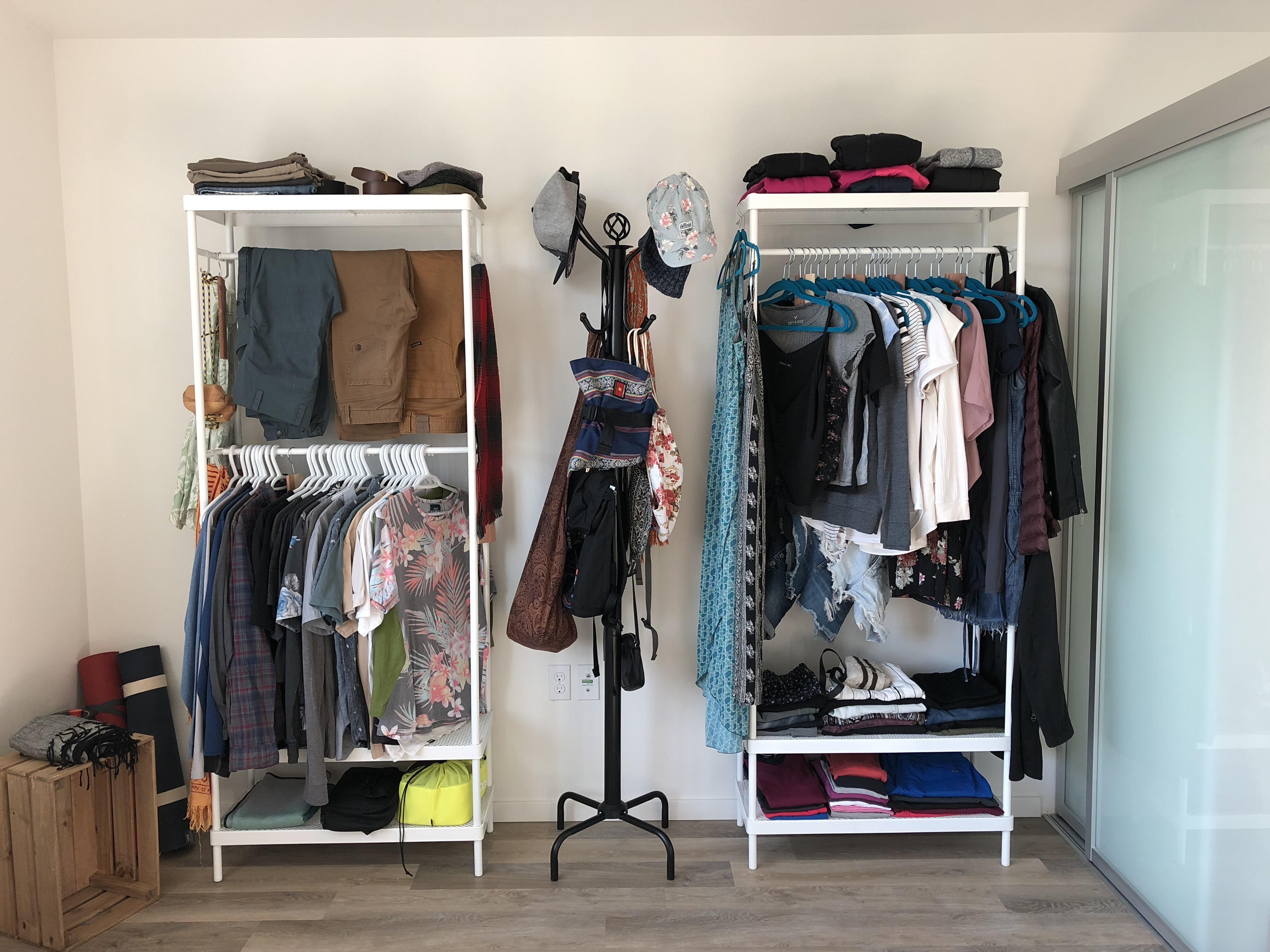 Me and my gf did the open closet garment rack thing, I think we’re on
