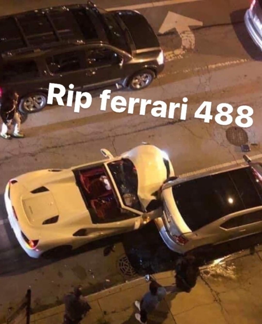 Ferrari driver hitting a stationary vehicle... This belongs here