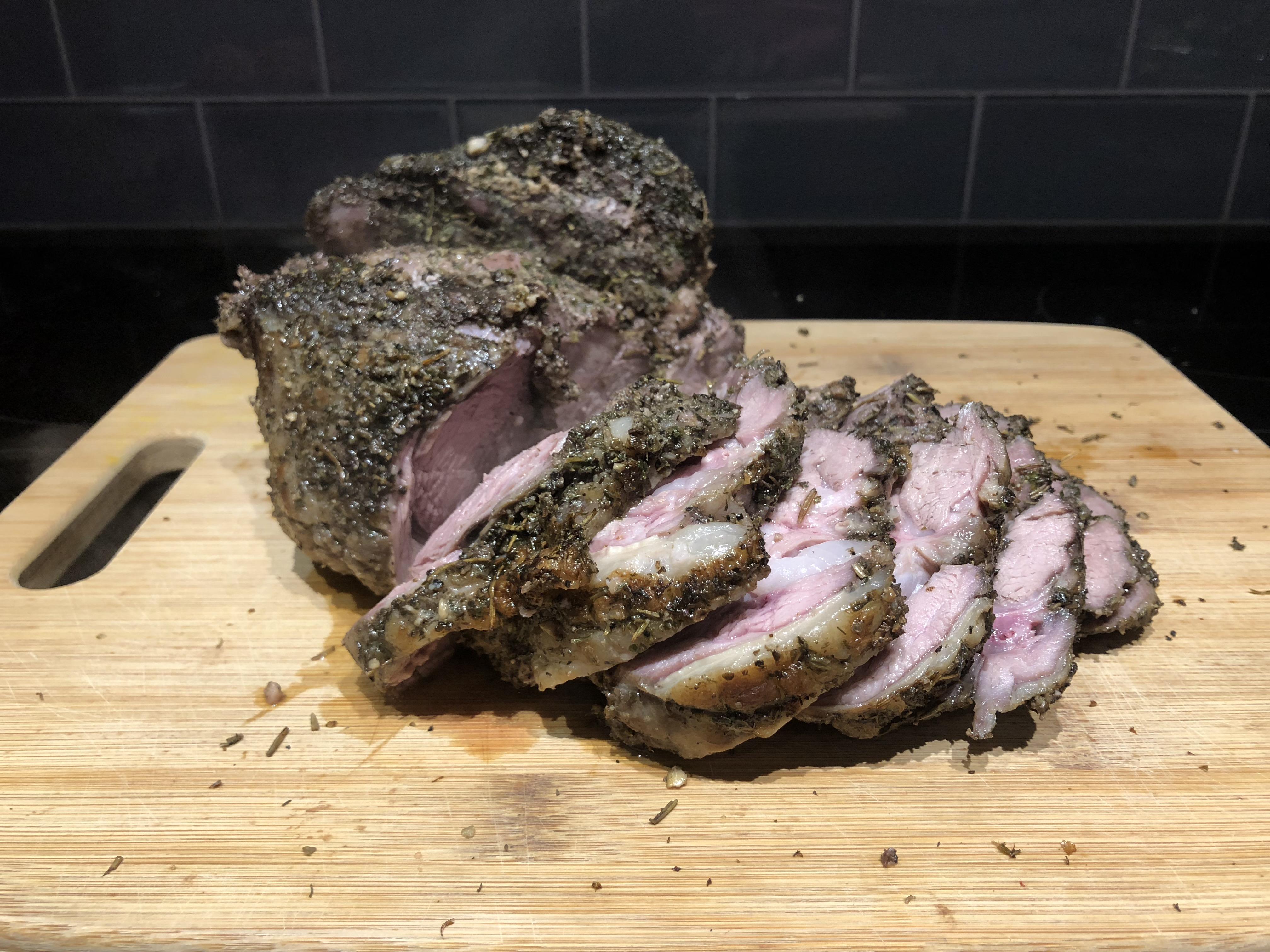 [OC] Slow cooker roasted boneless leg of lamb. It’s amazing how easy