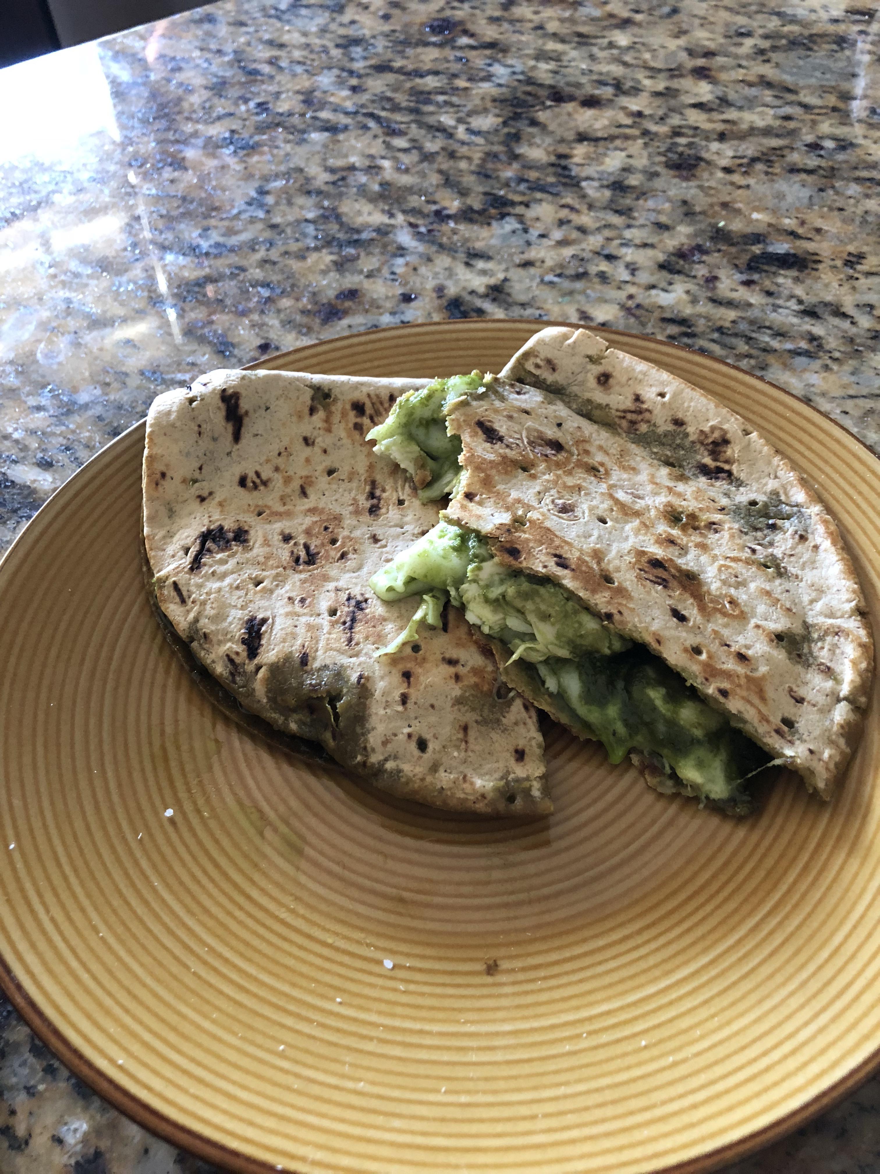 390 calories for chicken pesto quesadilla! r/1200isplenty