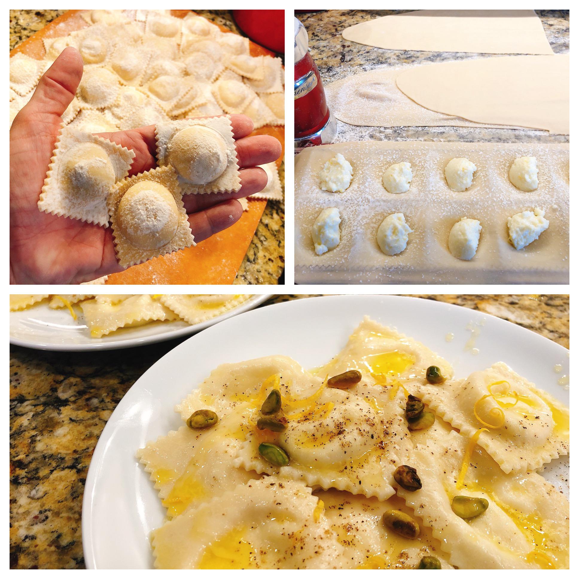 [Homemade] Fresh Goat Cheese Ravioli in a lemon butter pistachio sauce