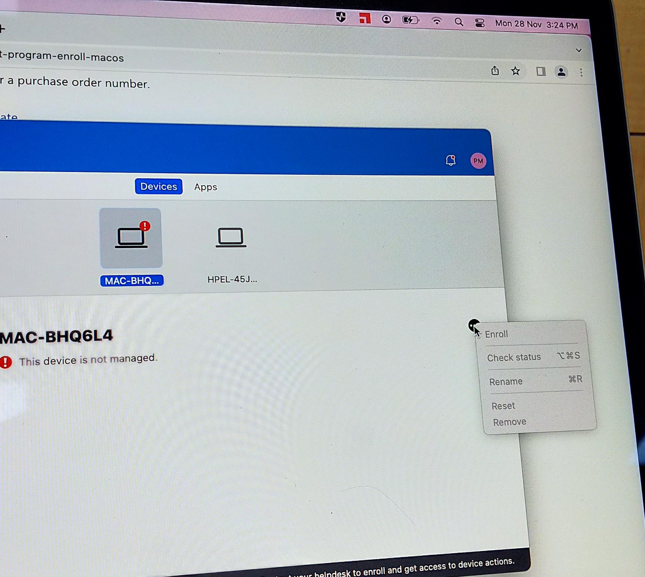 Enroll option is grayed out and unable to begin macos enrollment in