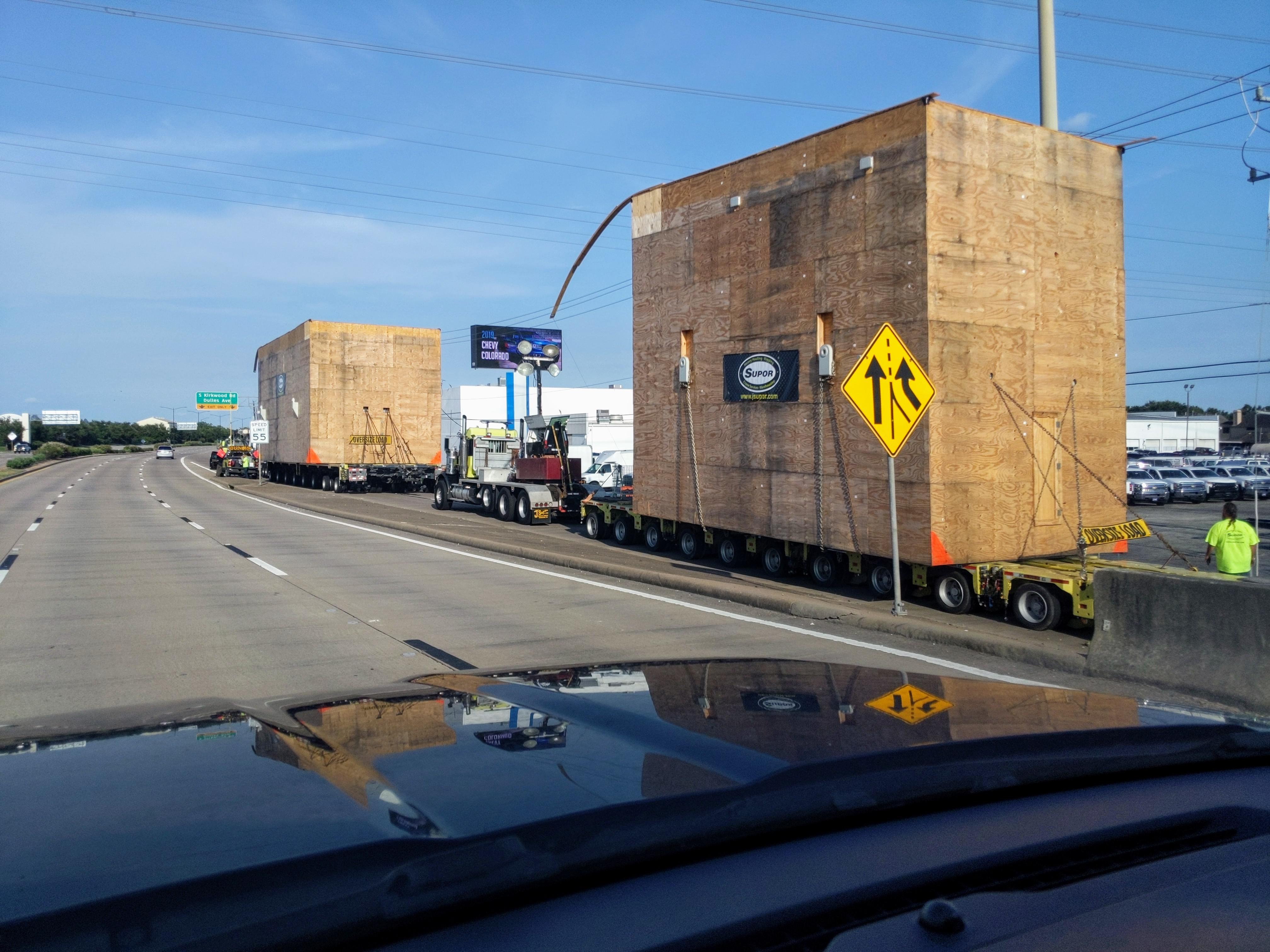 Spotted 2 of the crates inbound on Hwy 90 59 in front of Classic Chevrolet. r/houston