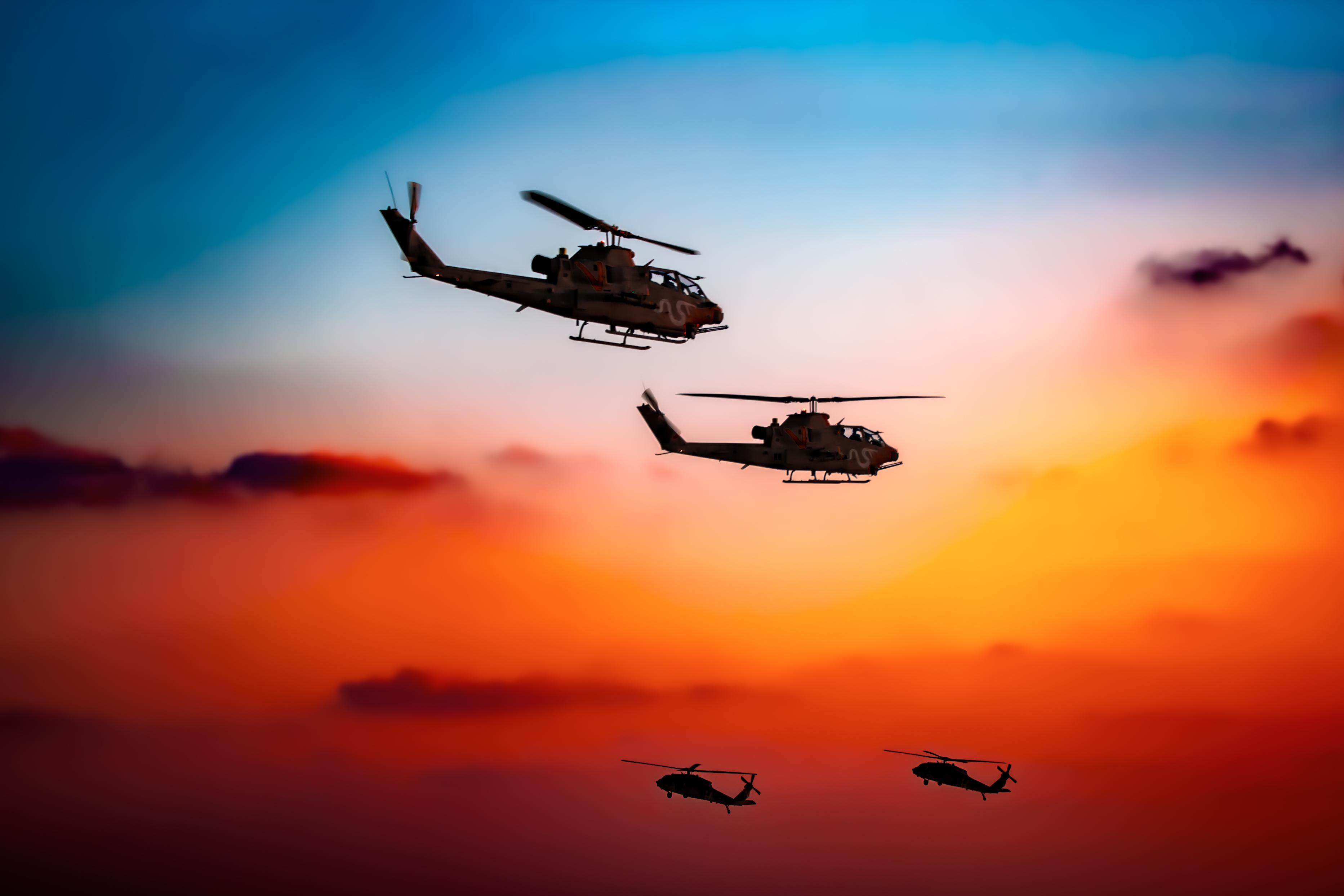 AH1 Cobras & UH60 Black Hawks at twilight (Israeli Air Force