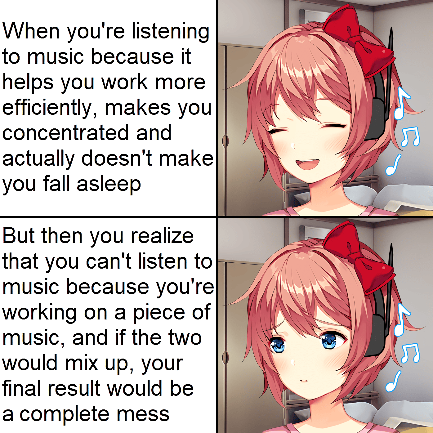 Disappointed headphone Sayori meme DDLC