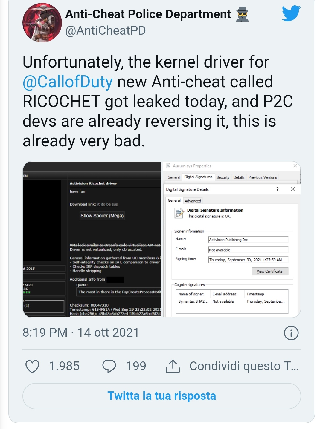 Ricochet anticheat system already leaked : CODWarzone