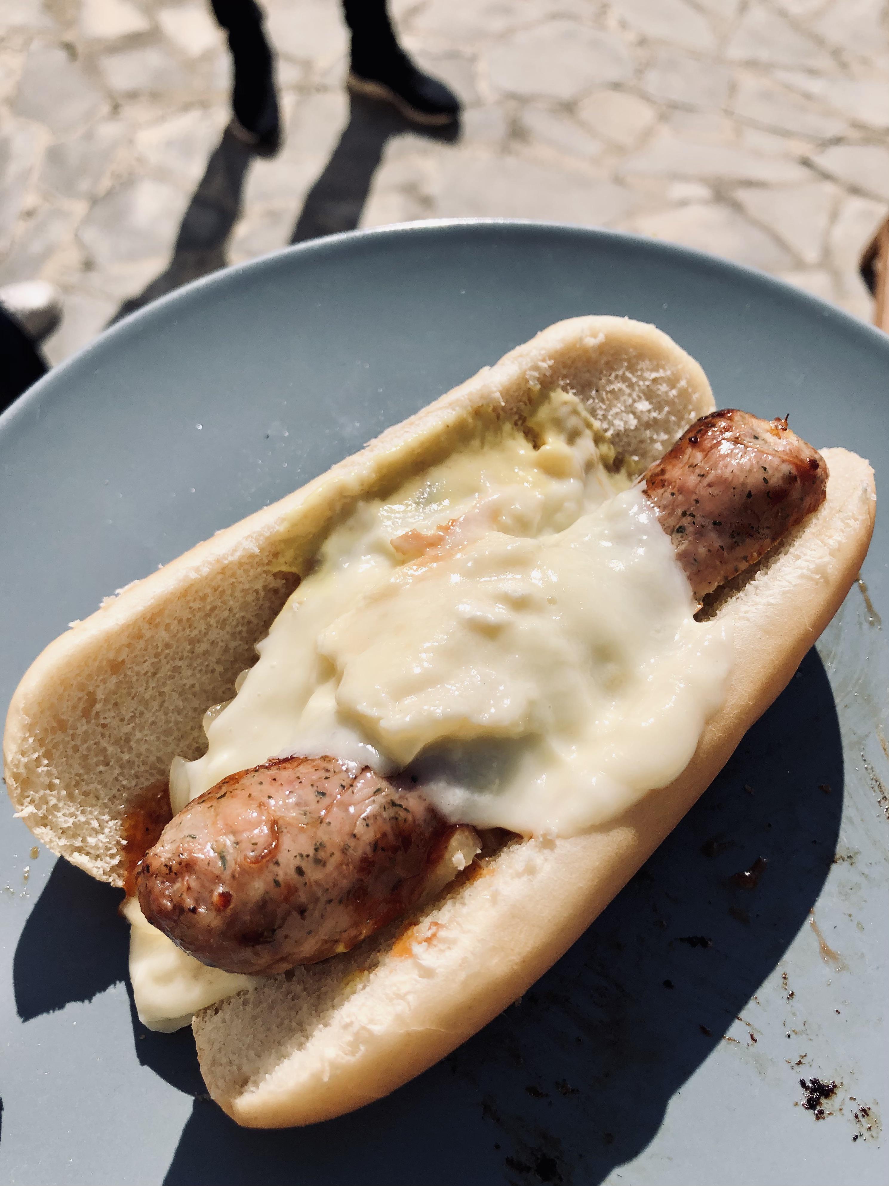 French hotdog cold bun leftover sausage and raclette from the