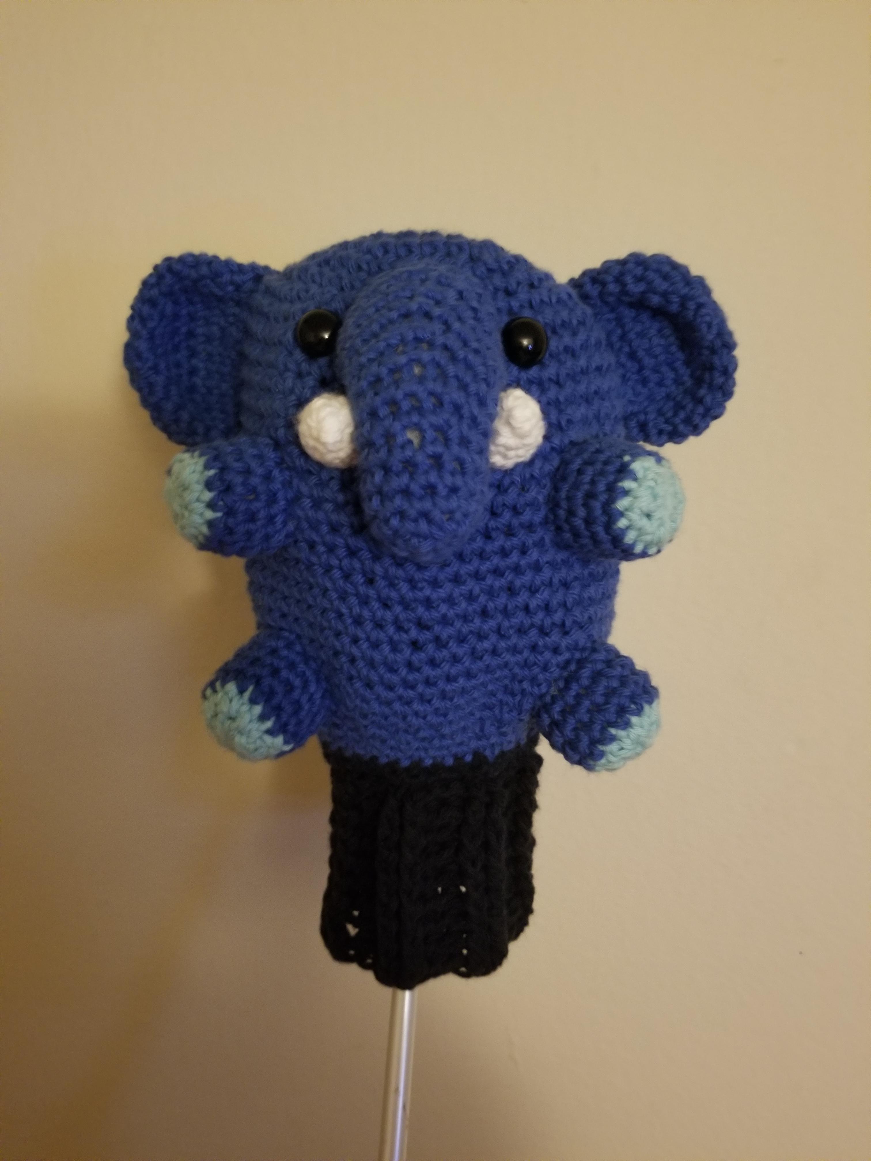 Made my dad a blue elephant golf club (driver) head cover for Father's