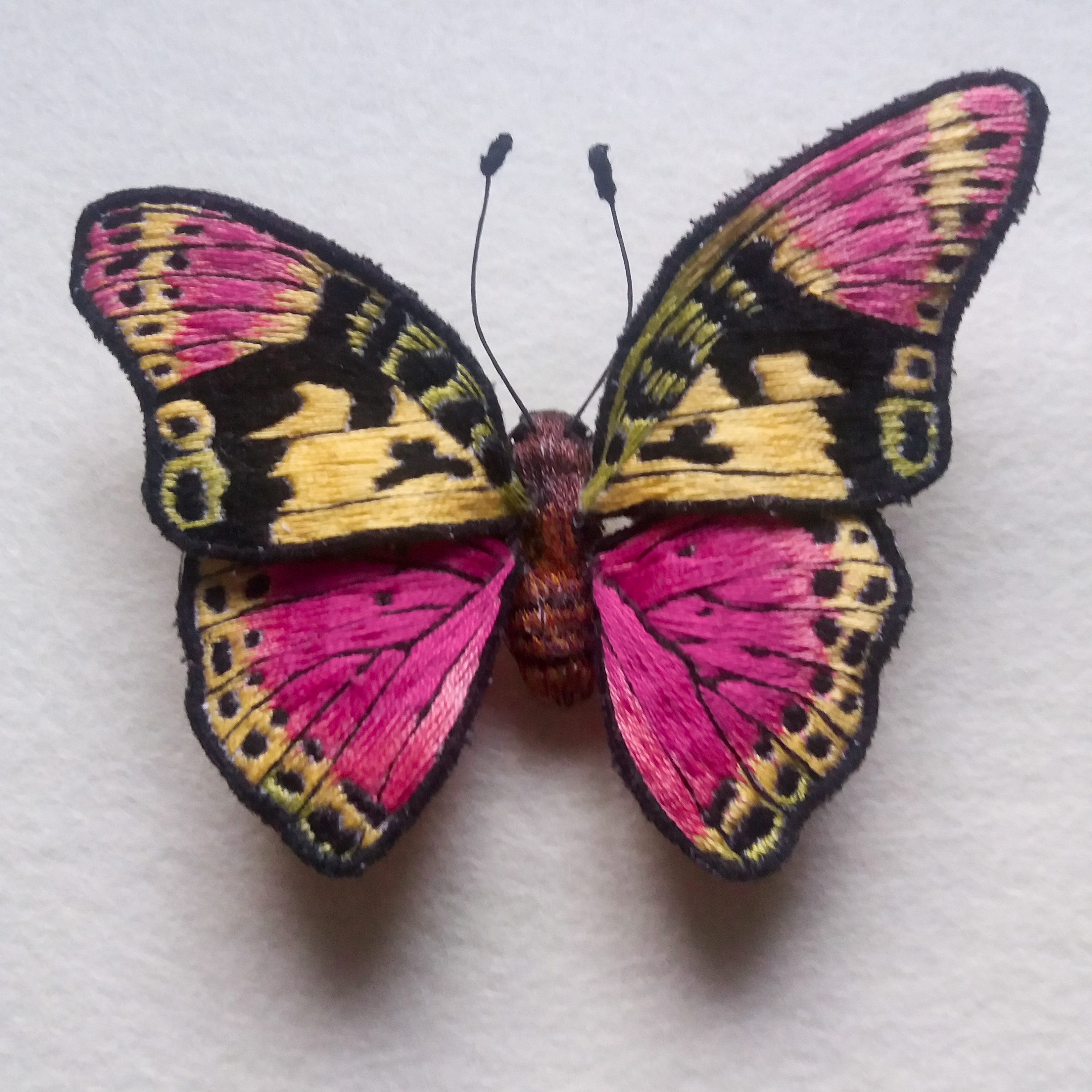 My first attempt at an embroidered butterfly brooch r/crafts