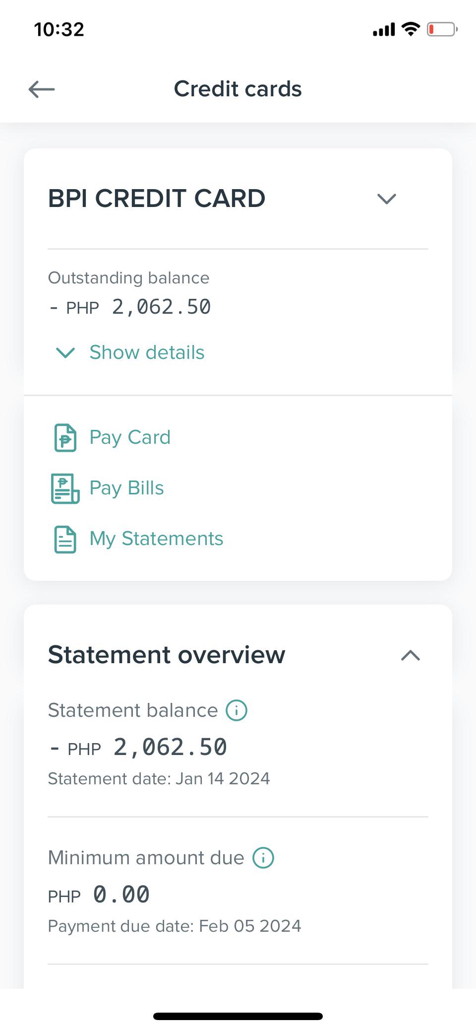 Help negative statement balance and negative outstanding balance BPI
