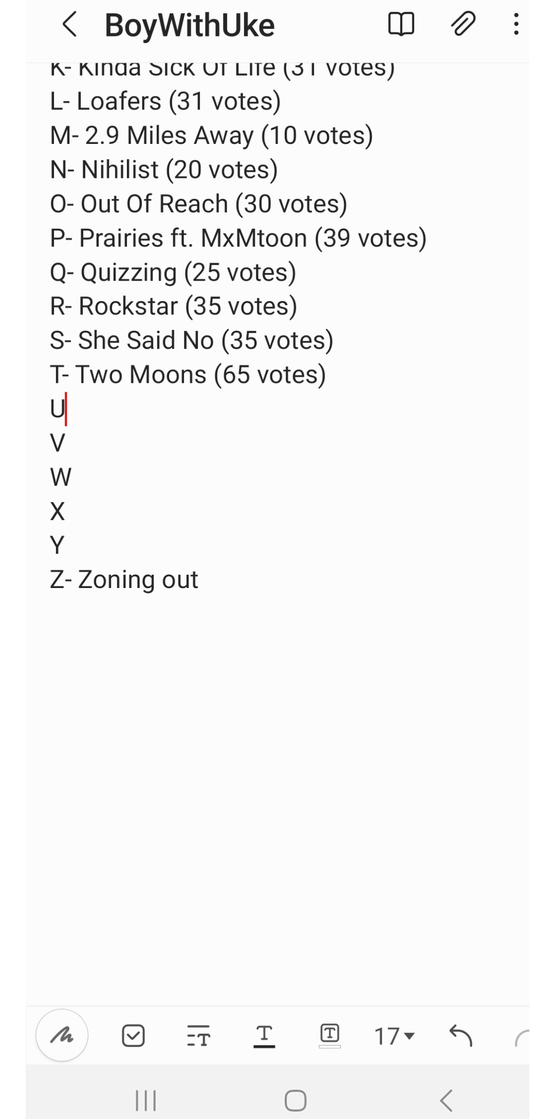 NOW FINALLY U, V, W, X, Y, AND Z! Im sure alot of these dont have one