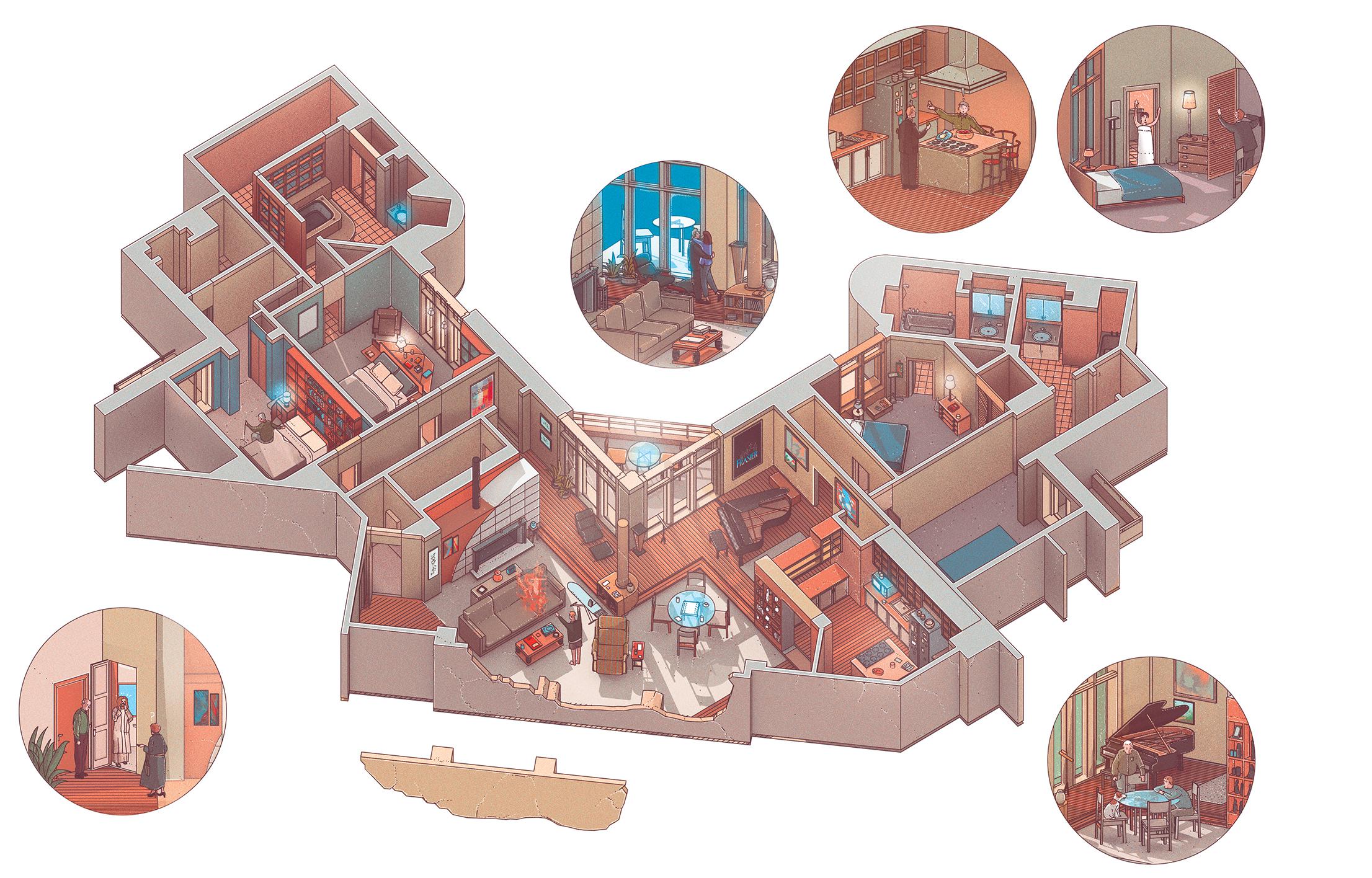 'Frasiers Apartment' Cutaway Floor Plan by Doug John Miller r