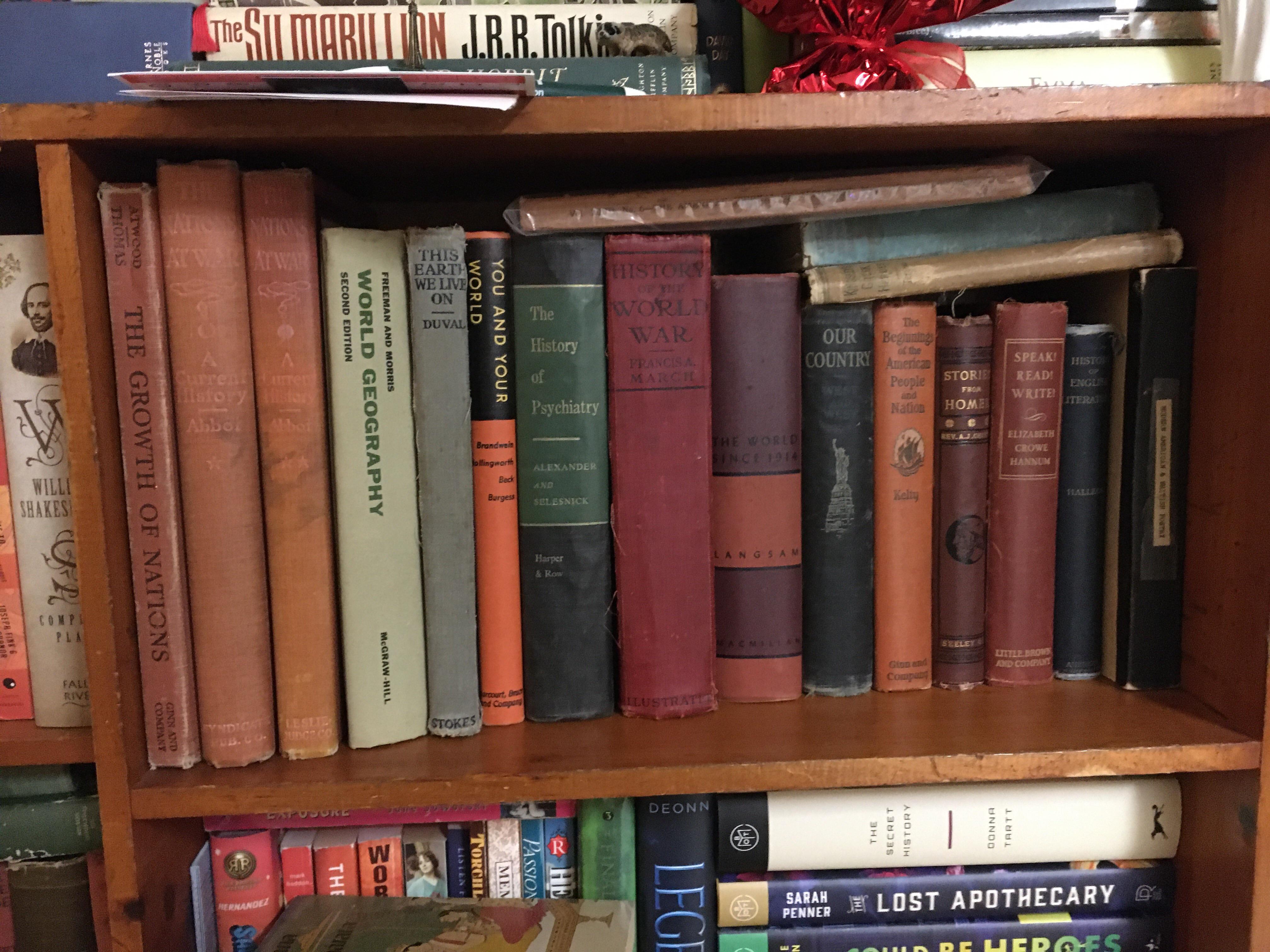Most of my collection of vintage/antique textbooks, ranging from the
