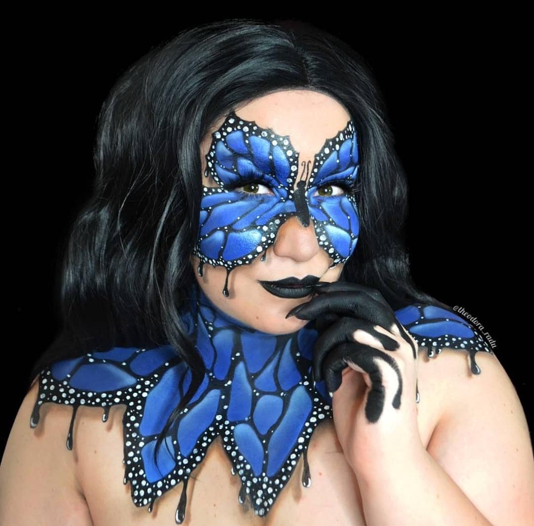 Blue butterfly bodypaint! Celebrating 1 year of bodypainting! r