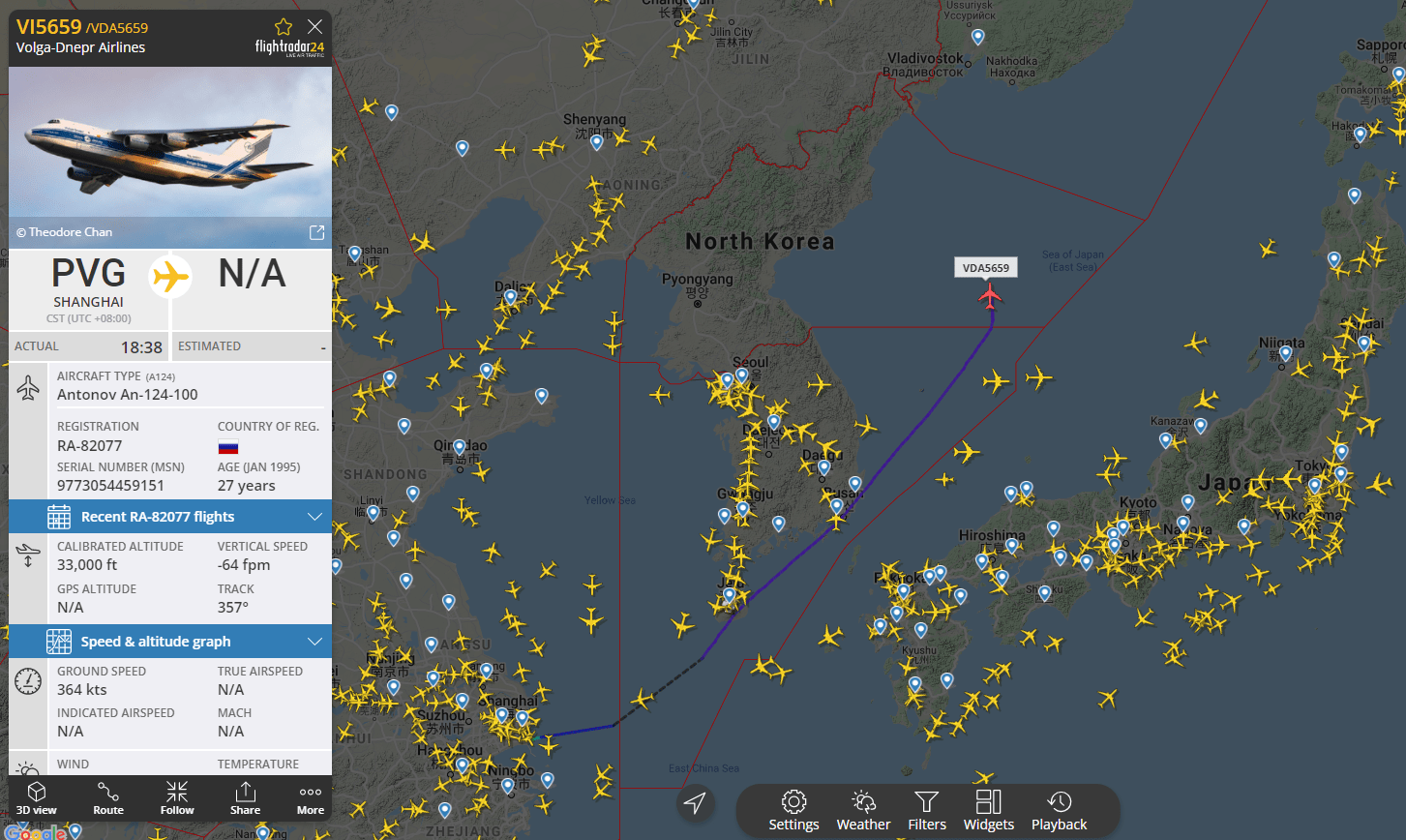 Plane crossing North Korean Airspace r/flightradar24