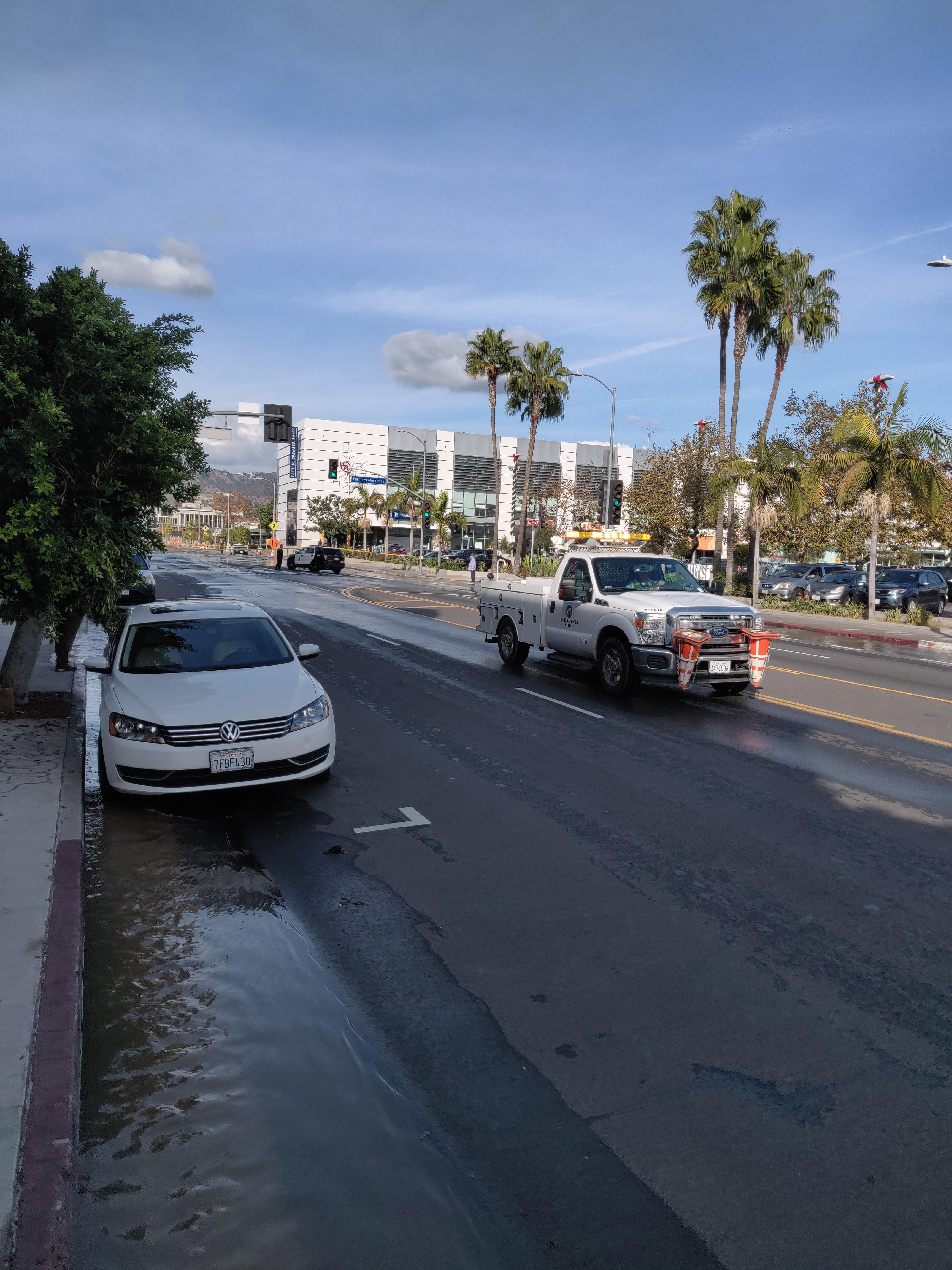 Fairfax closed at The Grove Water main broke! r/LosAngeles