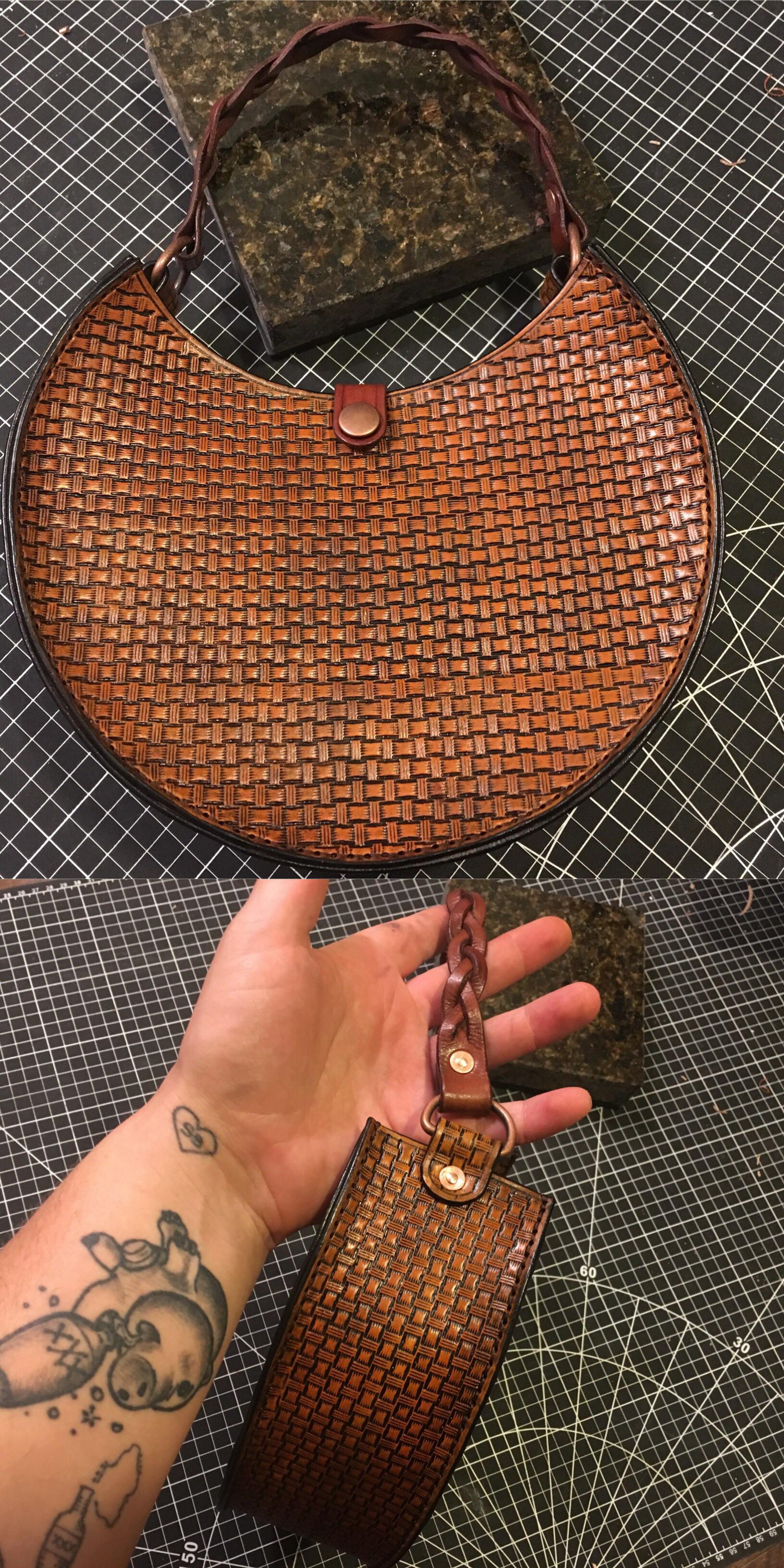 Basket weave handbag r/Leathercraft