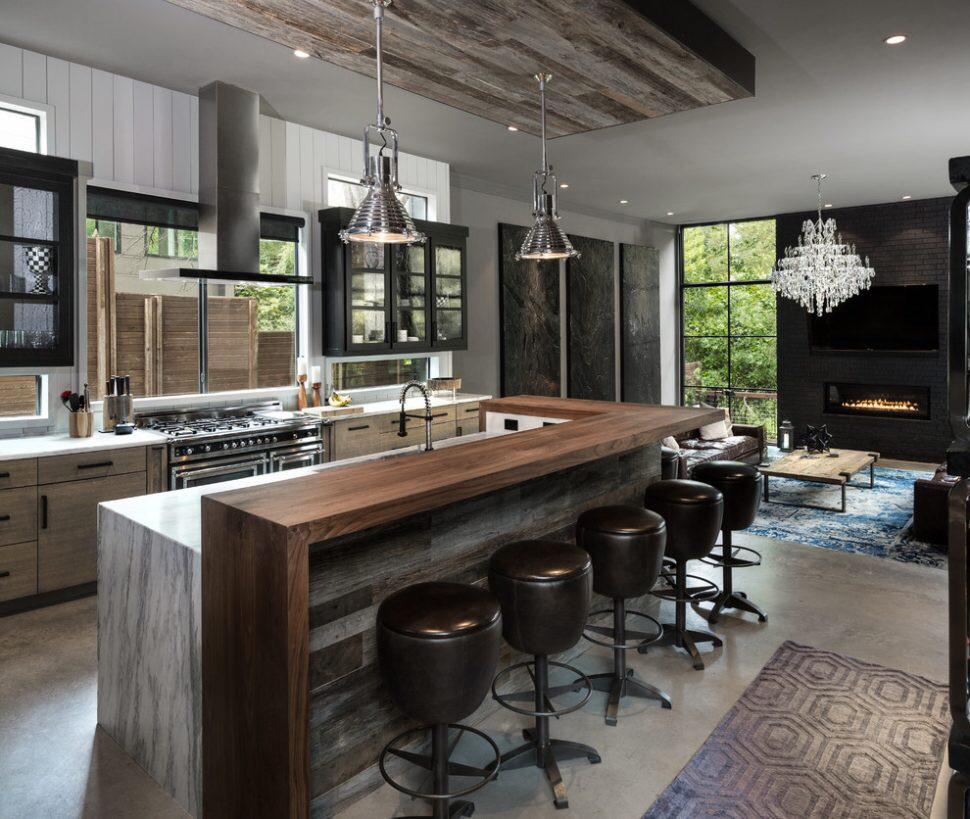What style kitchen is this? Where there’s a bar top that wraps around