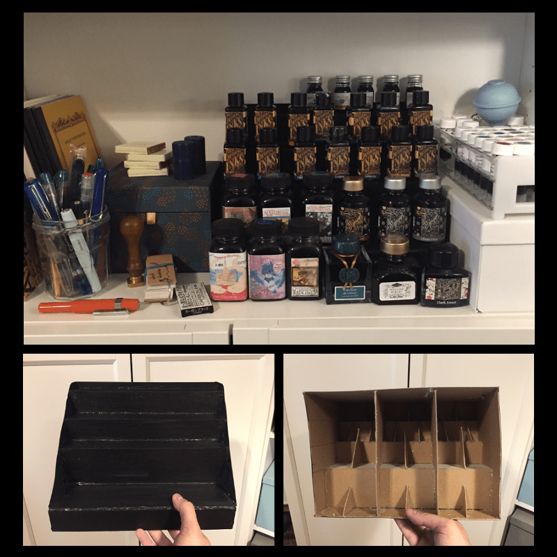 Scrap cardboard + glue gun = ink bottle storage r/fountainpens