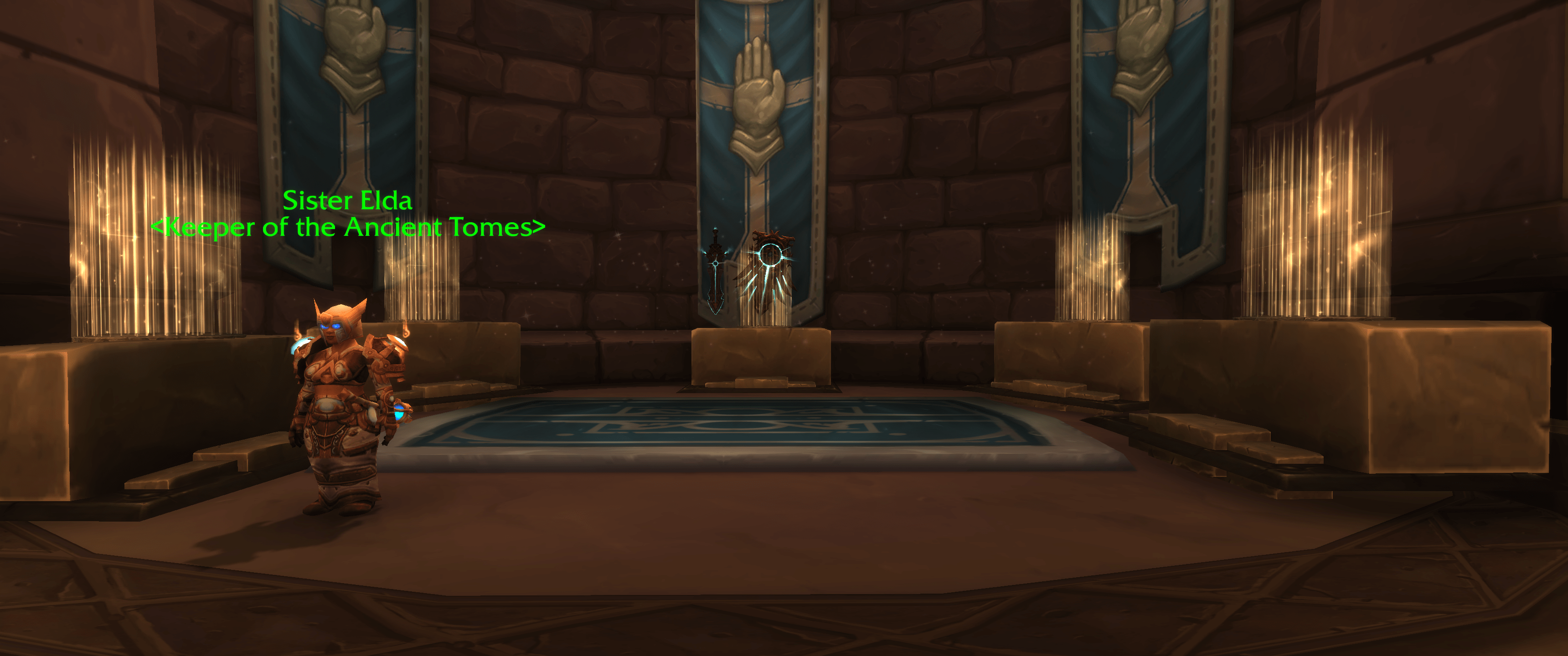 What are these glowing piedestals behind Sister Elda thats