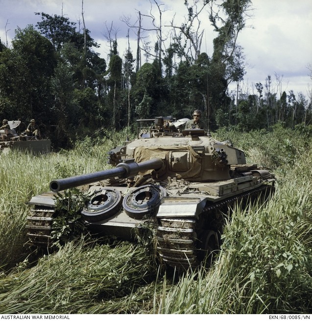 Vietnam War. 1968. A Centurion Mk V/1 tank of C Squadron, 1st Armoured