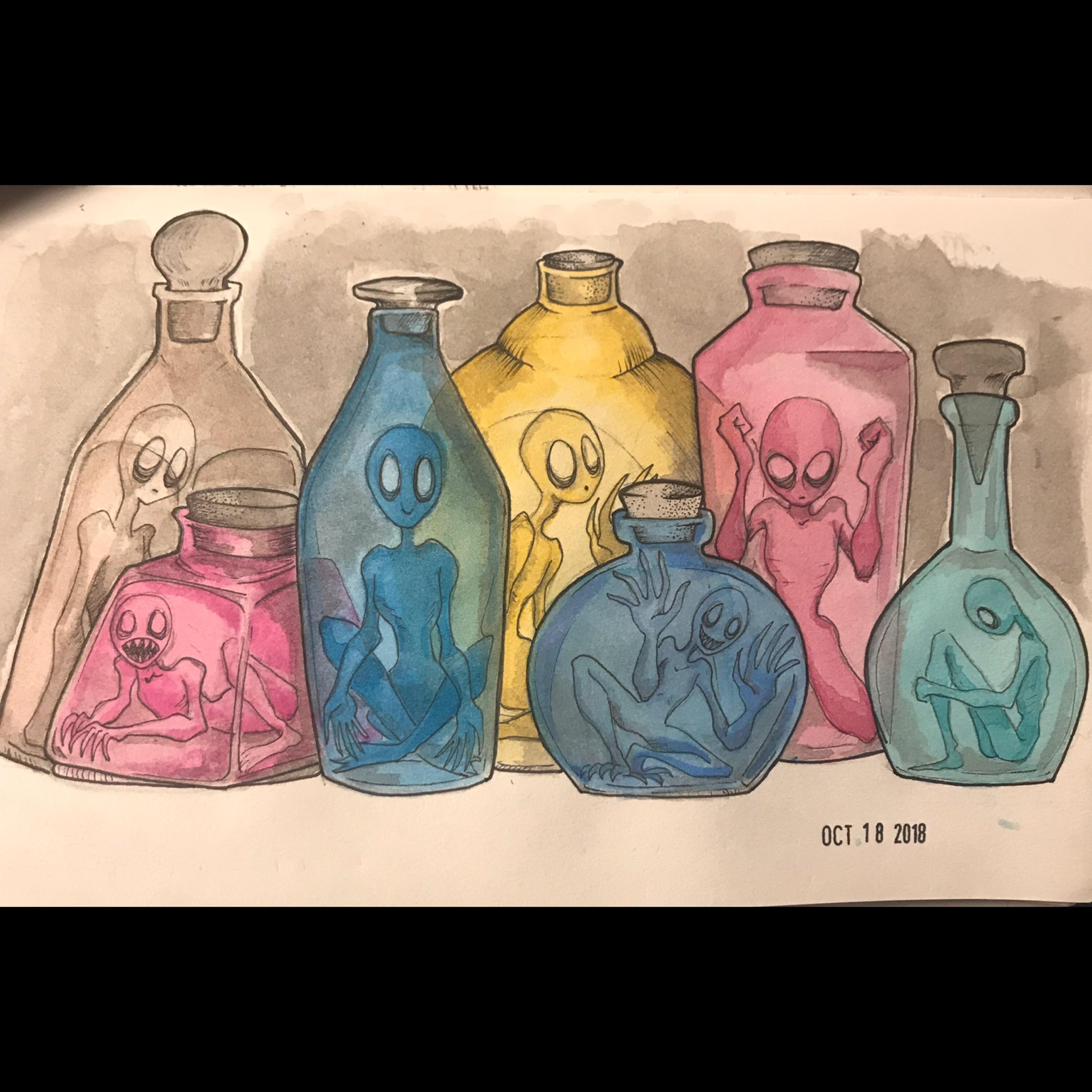 Bottled emotions , one of my Inktober pieces with the prompt bottle r