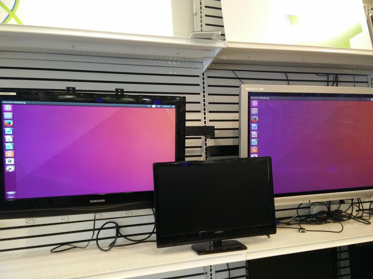 [Runs Linux] The computers for these monitors on display at my local